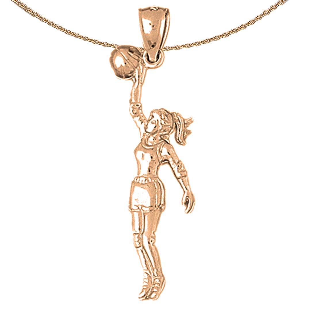 14K Rose Gold Basketball Player Pendant Necklace - 18