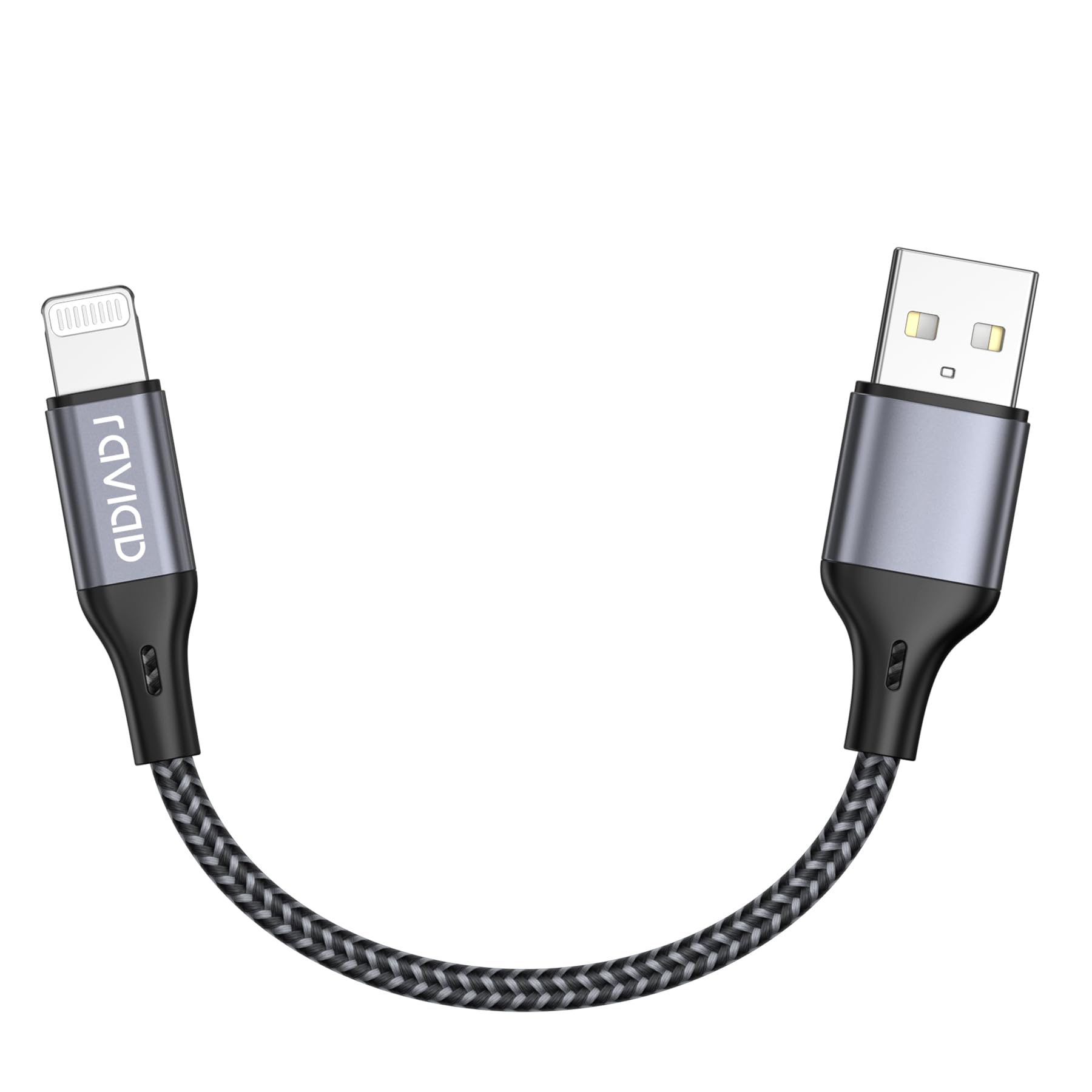 RAVIAD 15CM MFi Certified Short Lightning Cable - Nylon Braided Fast Charging Cable for iPhone 13/12/11 Pro Max/XS/XR/8/7/6/SE/5 (Gray) | Perfect for Travel, Car & Bedside Charging