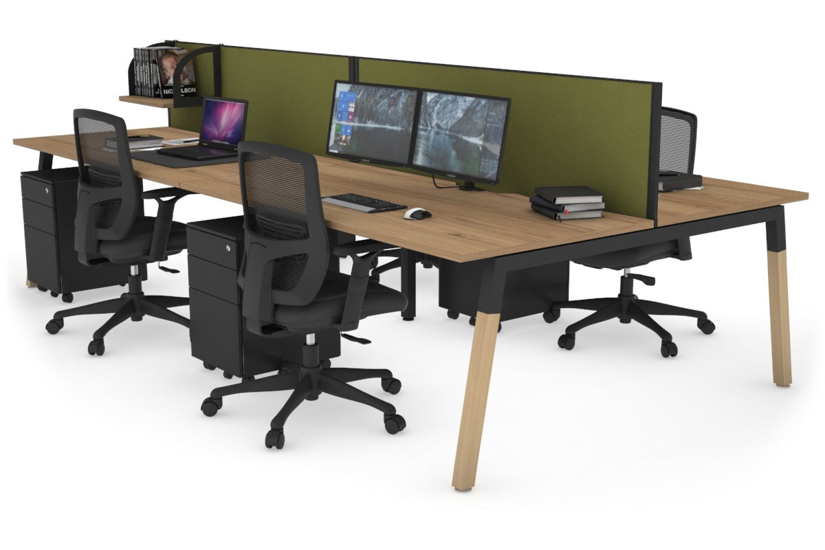 4-Person Office Workstation with Quadro A Legs & Wood Cross Beam - 1200L x 800W Desk with Cable Management Scallop | Perfect for Collaborative Workspaces & Home Offices