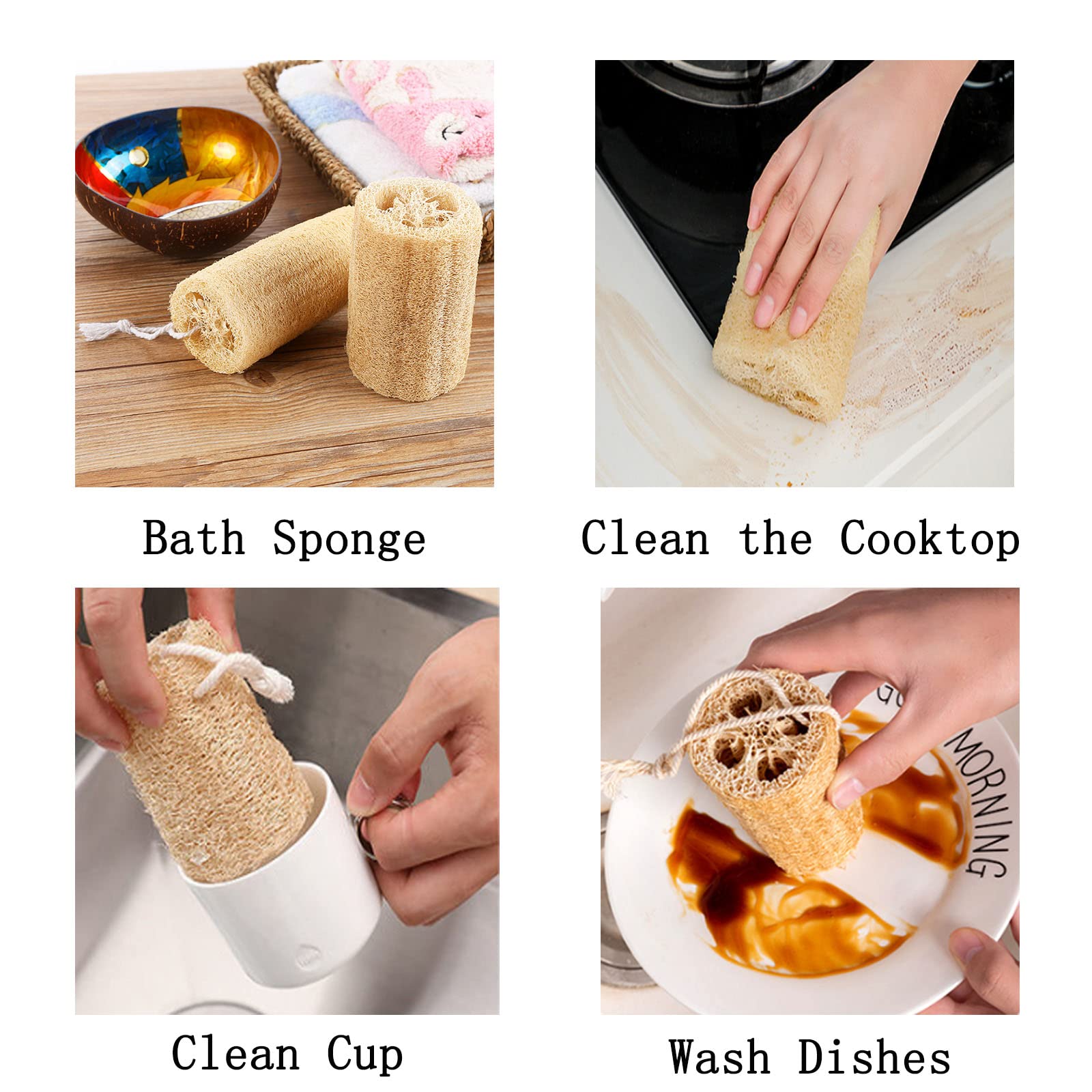 6-Pack Organic Natural Loofah Sponge for Exfoliating - Kelodo Body & Face Scrubber, Eco-Friendly Bath Sponge for Men & Women - Perfect for Shower, SPA & Skin Care Routine