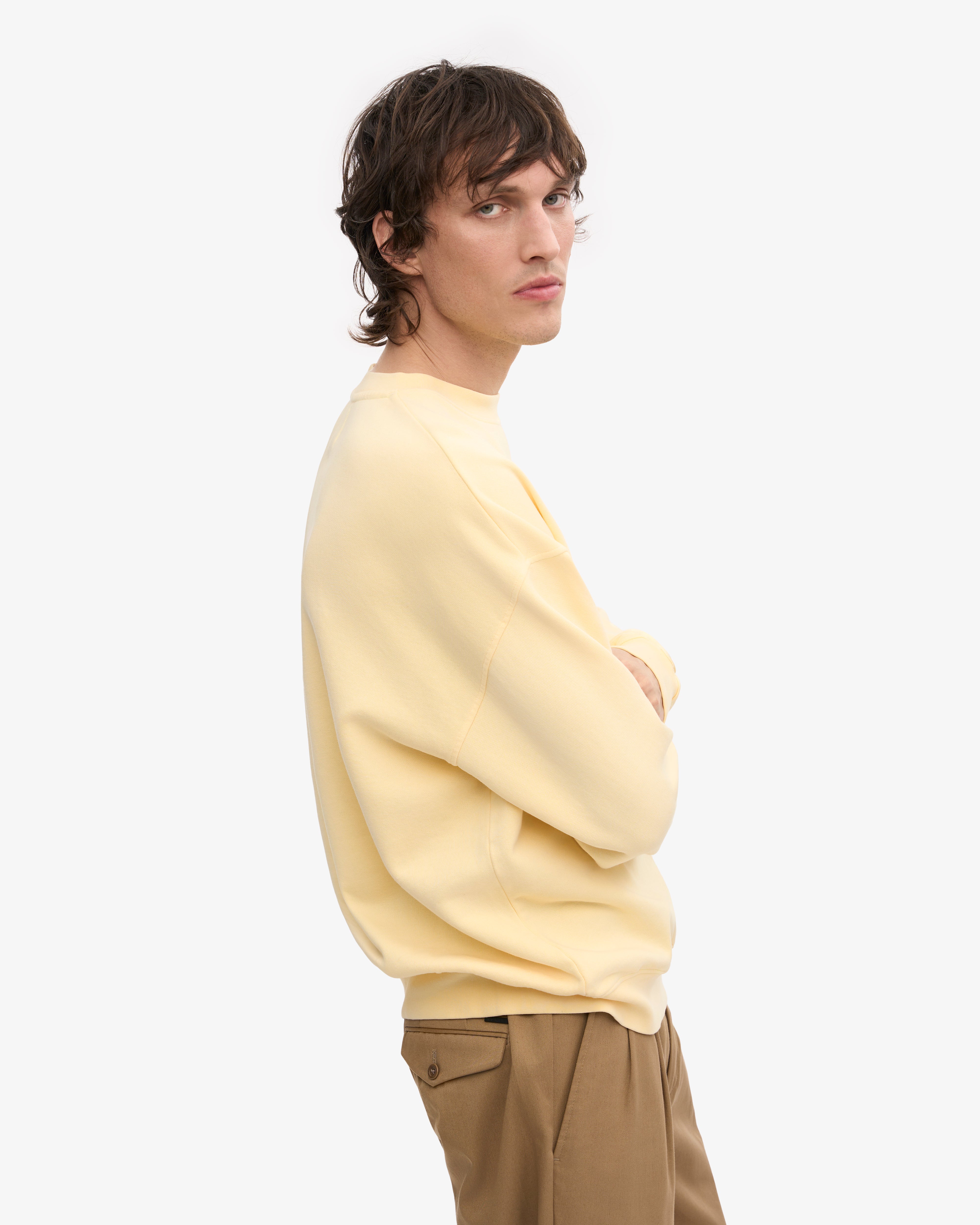 Organic Oversized Crewneck Sweatshirt - Soft Yellow | Cozy & Comfortable Unisex Pullover for Casual Wear, Loungewear & Street Style