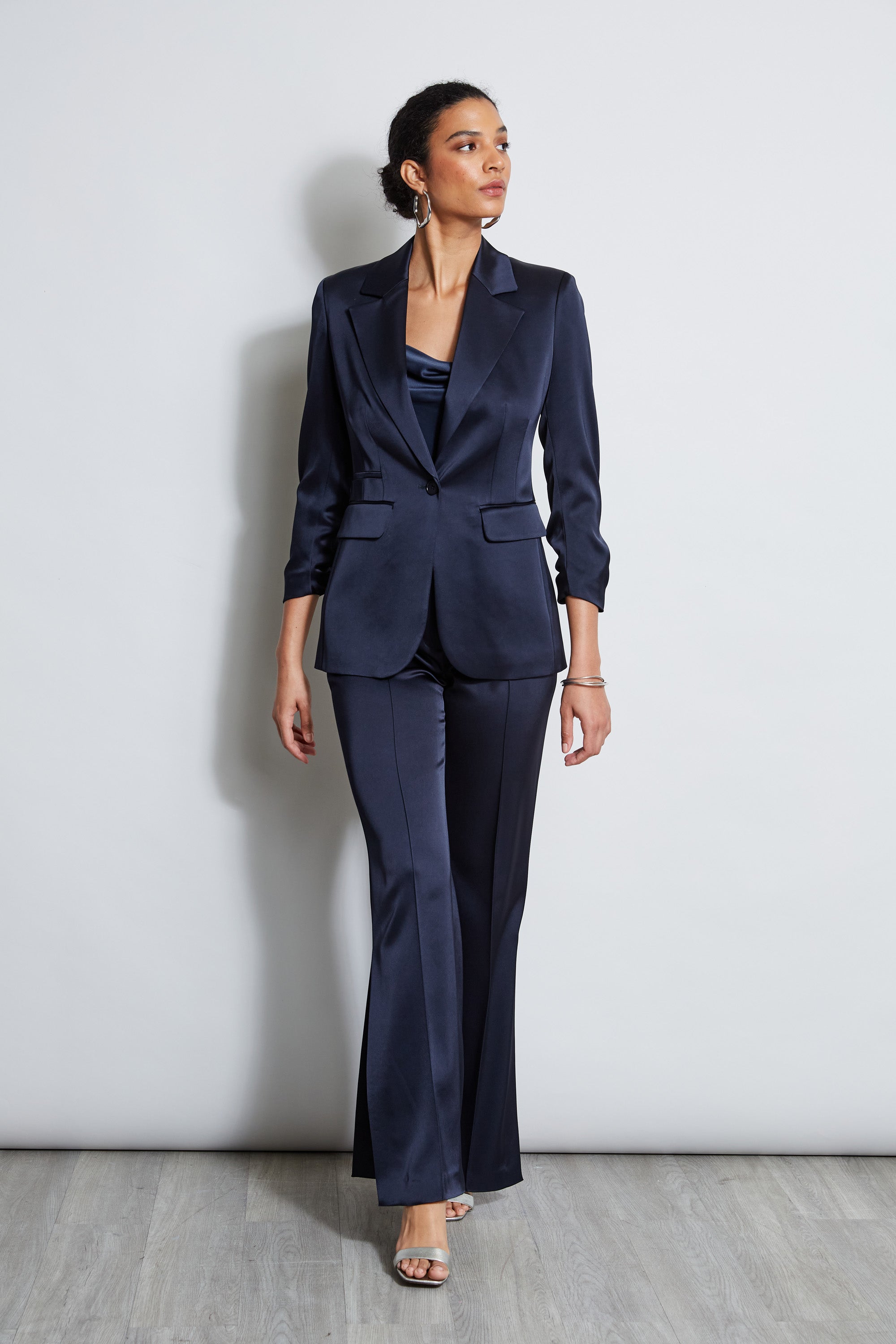 Elegant Satin Ruched Sleeve Blazer for Women - Office Wear & Evening Outfits | Formal & Casual Occasions