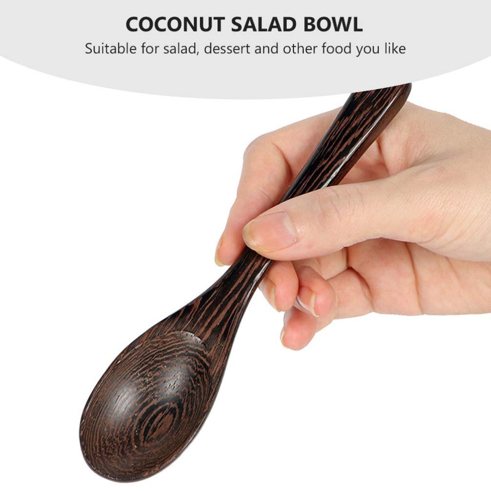 DOITOOL Wooden Salad Bowl Set with Spoon - Kitchen & Breakfast Serving Bowls for Nuts, Smoothie, Decor