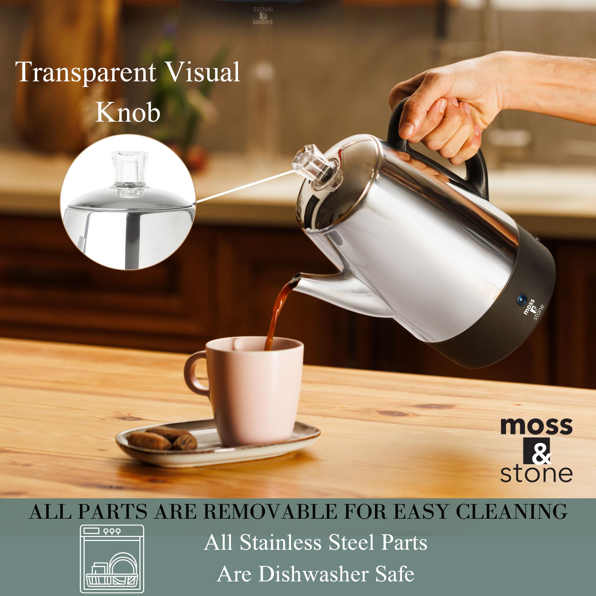 Electric 10-Cup Stainless Steel Coffee Percolator with Keep Warm Function & Removable Basket - Perfect for Home, Office, and Camping Use