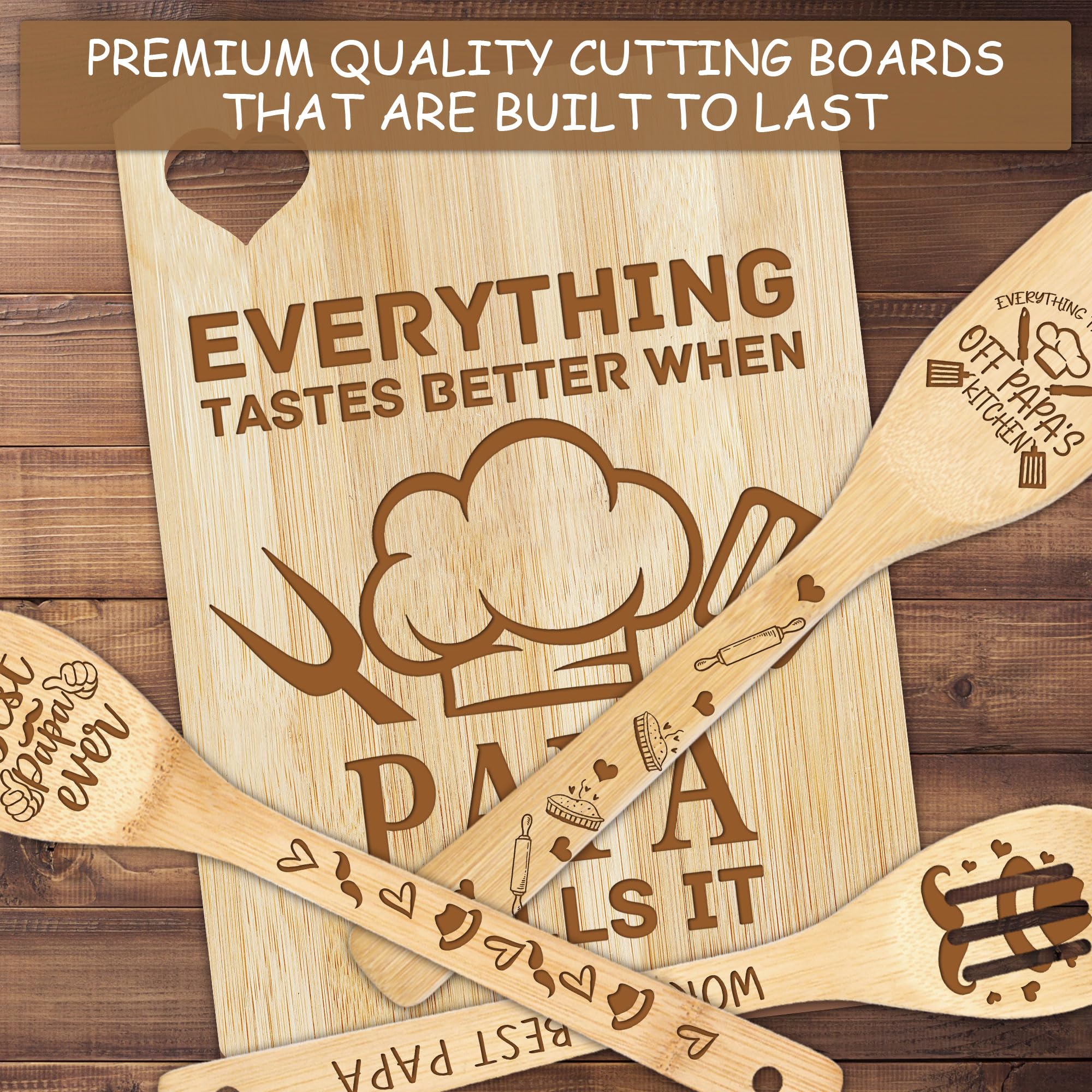 Premium Engraved Cutting Board with Utensil Set - Best Christmas & Birthday Gift for Dad, Father's Day Present from Kids & Grandchildren - Ideal for Kitchen, BBQ, Housewarming & Special Occasions