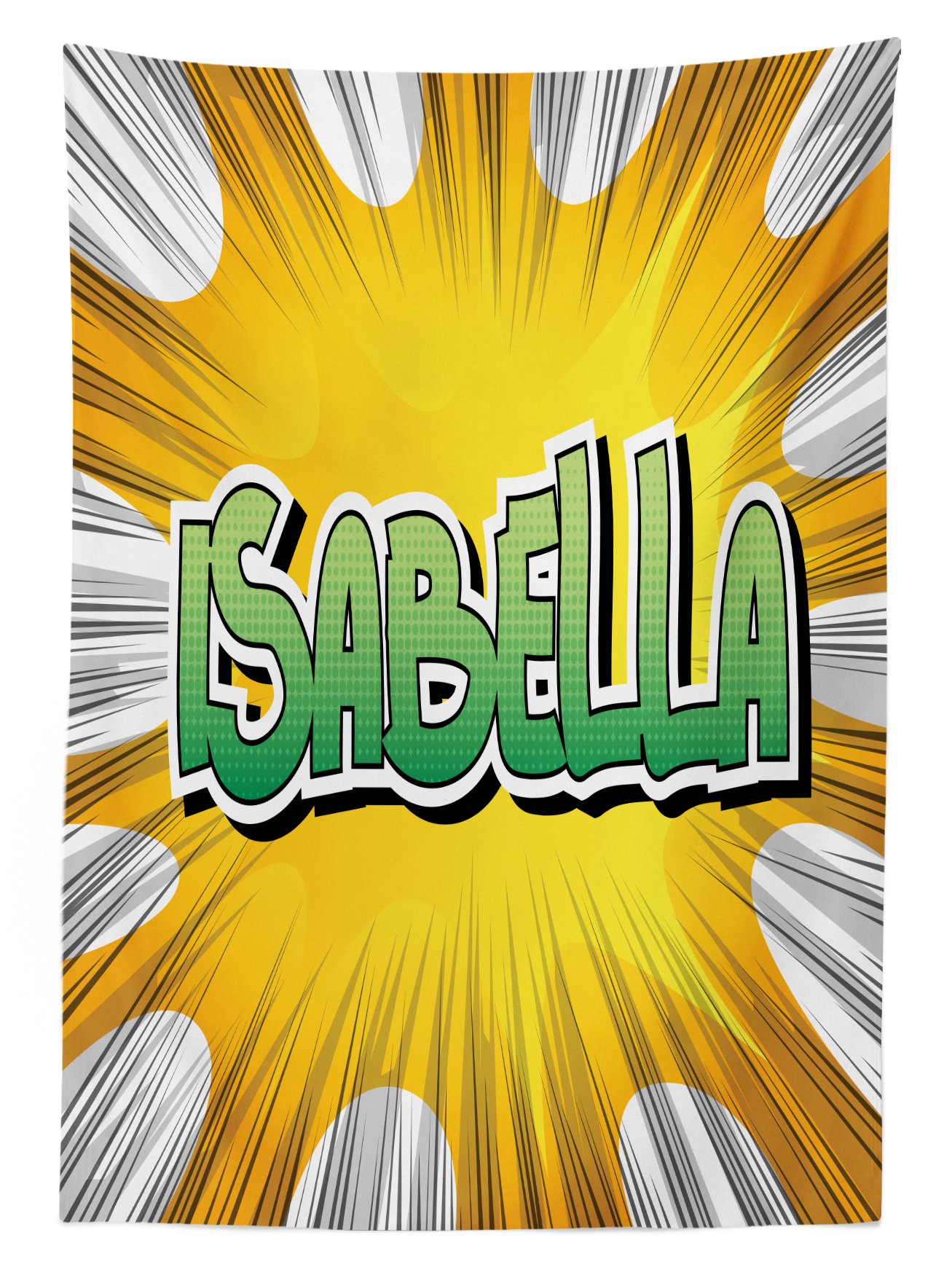 Ambesonne Isabella Outdoor Tablecloth - Retro Cartoon Backdrop Design, Washable Picnic Table Cover 58x84 inches, Yellow Green & White - Perfect for BBQs, Garden Parties & Outdoor Dining