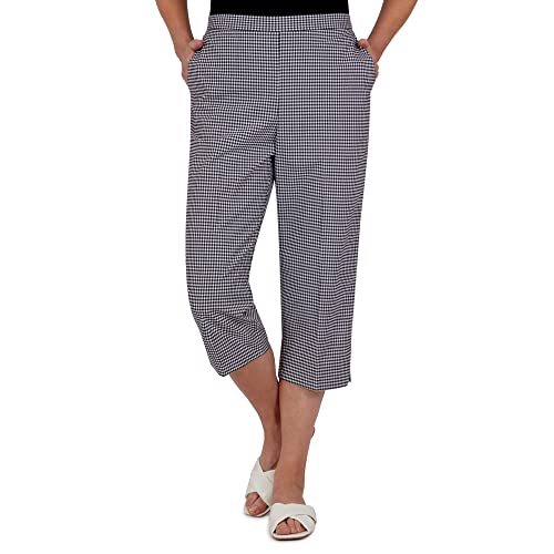 Alfred Dunner Women's Petite Gingham Print Capri Pants - Comfortable Stretch Fit for Casual Wear, Office & Summer Outings