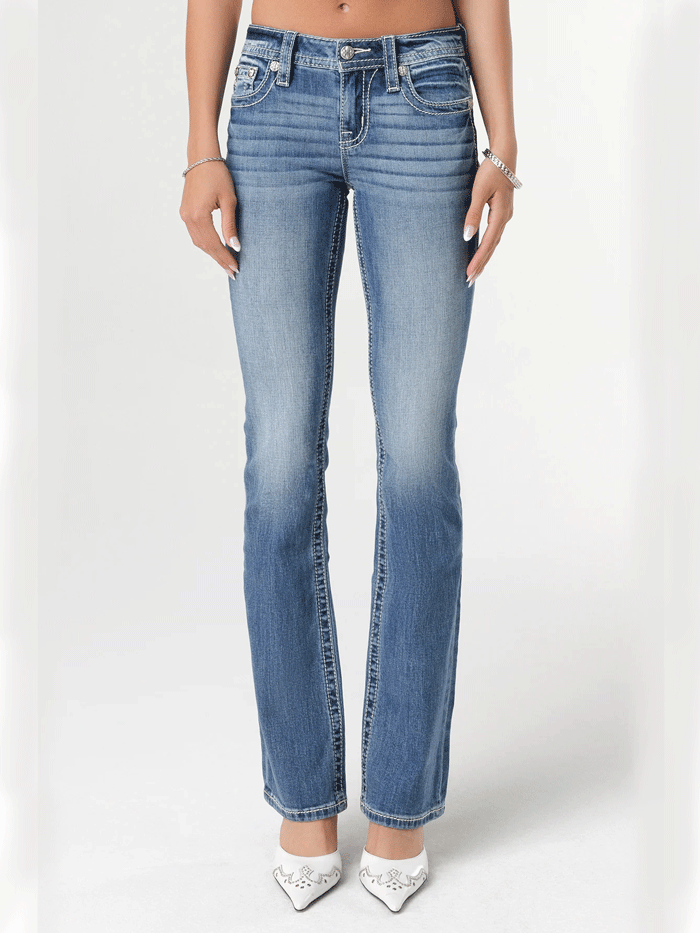 Miss Me M9303B Women's Horseshoe Bootcut Jeans in Neutral Blues - Stylish & Comfortable Denim Pants for Casual Wear, Outings & Everyday Fashion