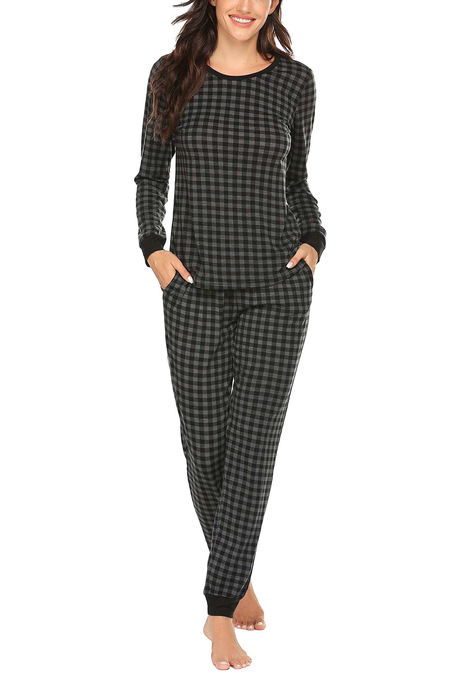 Ekouaer Women's Soft Long Sleeve Pajama Set with Jogger Pants & Pockets - Cozy Sleepwear & Lounge Outfit for Home Relaxation & Nighttime Comfort