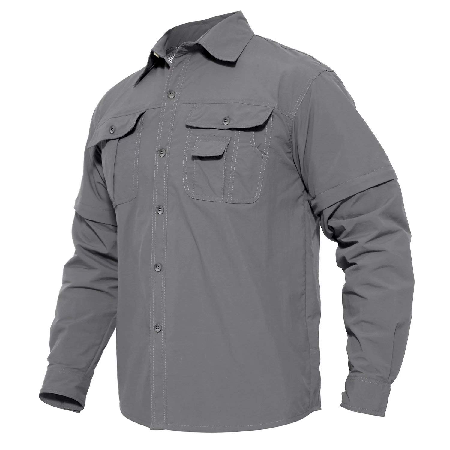 MAGCOMSEN Men's Casual Button Down Shirt - Convertible Long/Short Sleeve Quick Dry Shirt for Fishing, Hiking & Outdoor Activities | Lightweight Travel & Adventure Shirt