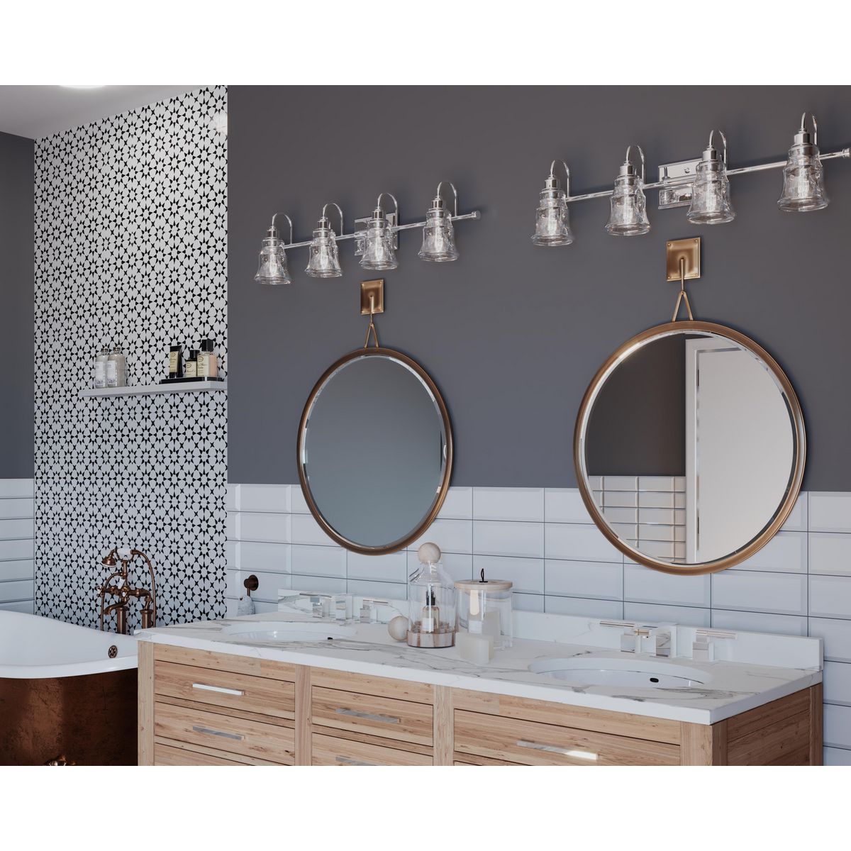 Litchfield Collection 4-Light Clear Glass Bathroom Vanity Light Fixture - Perfect for Modern Bathroom Makeovers & Spa-Like Ambiance