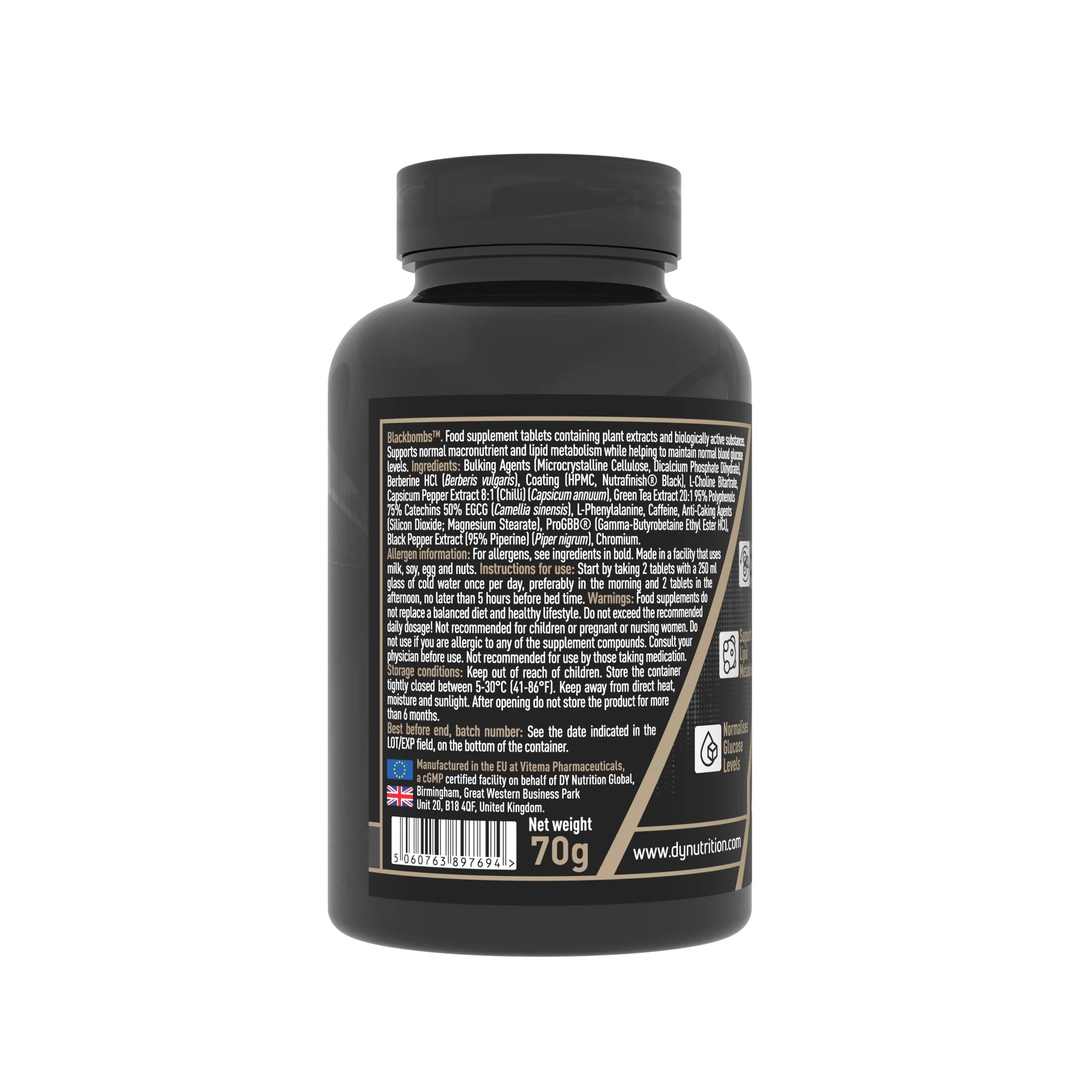 DY Nutrition Black Bombs Fat Burner Supplement - 60 Capsules for Weight Loss & Metabolism Boost | Unflavored | Supports Energy & Focus for Workouts & Active Lifestyle