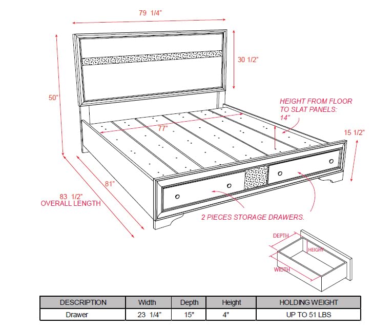 Kings Brand Furniture - 4-Piece Watson King Size Bedroom Set with Bed, Dresser, Mirror & Nightstand - Modern Bedroom Furniture for Master Suite & Guest Room
