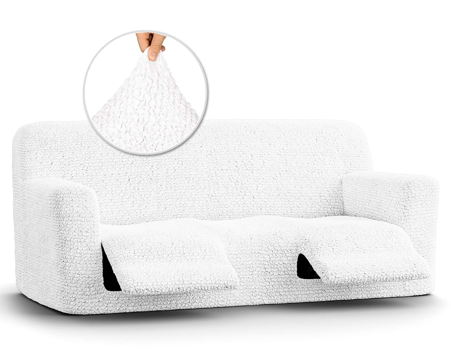 PAULATO BY GA.I.CO. Recliner Sofa Cover - Stretchable 1-Piece Slipcover for Reclining Couches - Soft Polyester Fabric Furniture Protector - Microfiber Collection in Crisp White - Perfect for Living Room, Home Theater & Family Room Protection