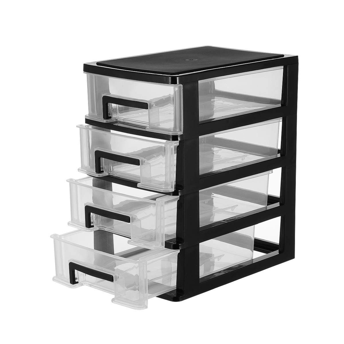 VICASKY 4 Drawer Clear Plastic Storage Cabinet - Desk Organizer with Transparent Drawers for Office, Bedroom, Living Room - Perfect for Organizing Stationery, Makeup, or Small Items (Black & Clear)