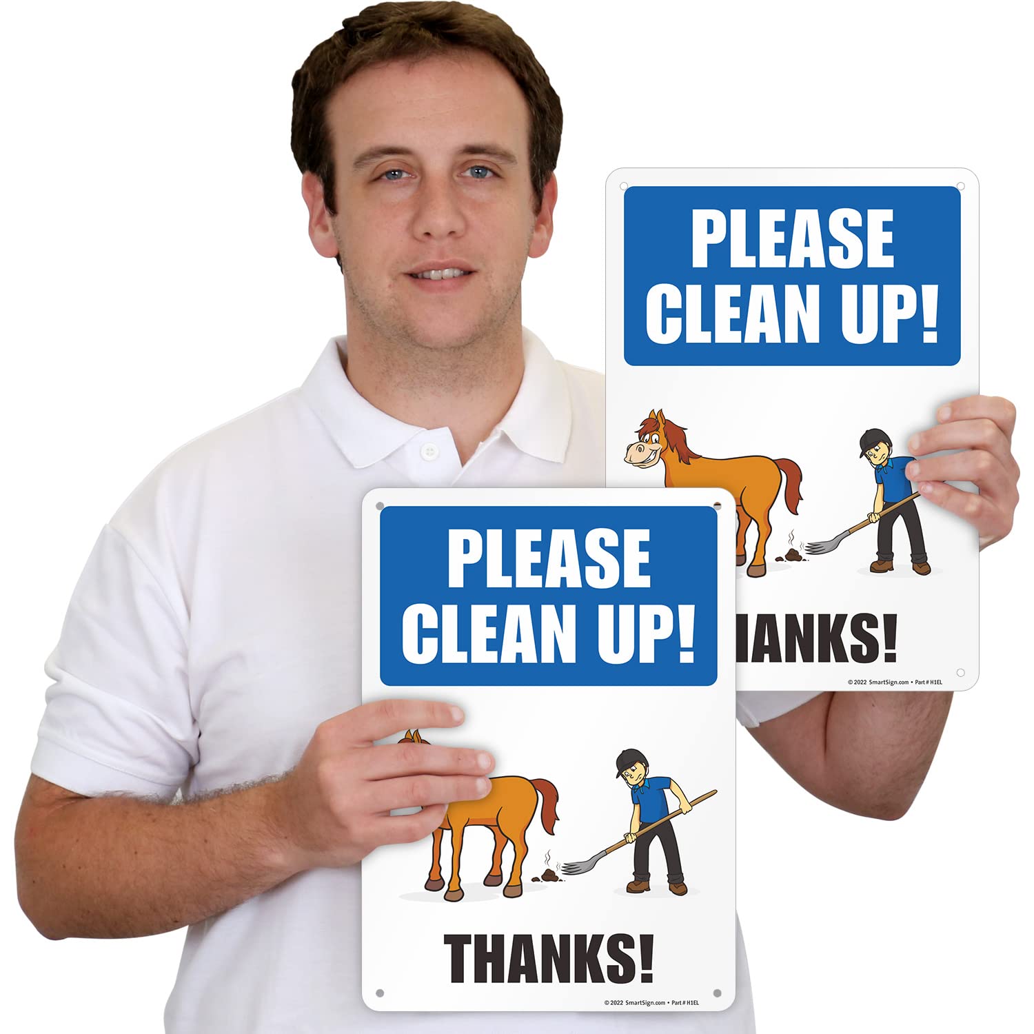 SmartSign (2-Pack) 14x10 Inch Horse Poop Clean Up Sign - Durable 55 mil HDPE Plastic, Weatherproof, Multicolor Digital Printing - Made in USA - Perfect for Farms, Stables & Equestrian Centers