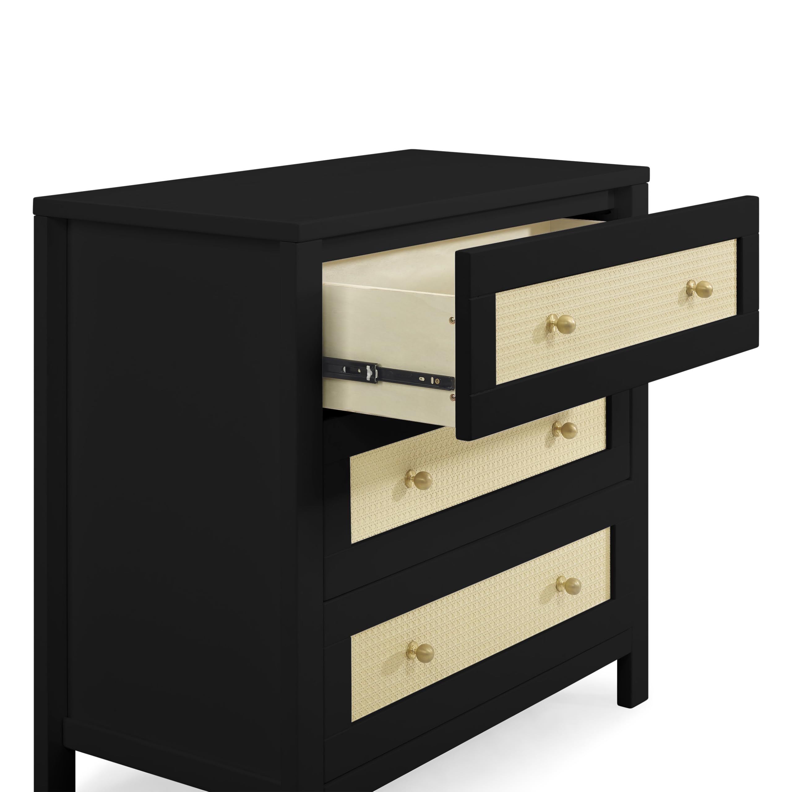 Simmons Kids Theo 3-Drawer Baby Dresser with Changing Table Top | Secure Interlocking Drawers | Black & Textured Almond Finish | Perfect for Nursery Organization & Diaper Changing Station