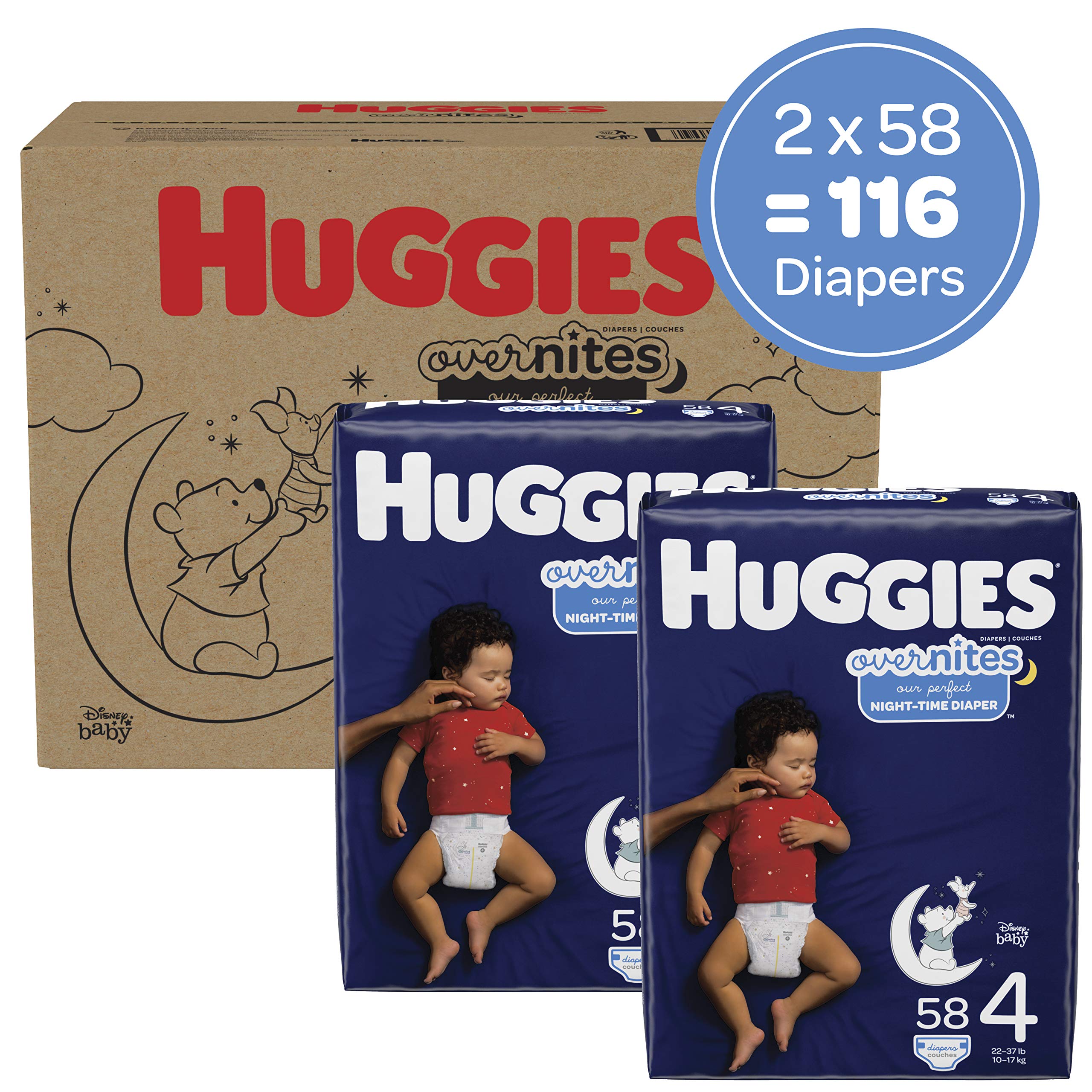 Huggies Overnites Nighttime Baby Diapers Size 4 (116 Count) & Snug & Dry Disposable Diapers Size 4 (148 Count) - Premium Overnight Protection for Babies - Perfect for Nighttime Use and Daytime Comfort
