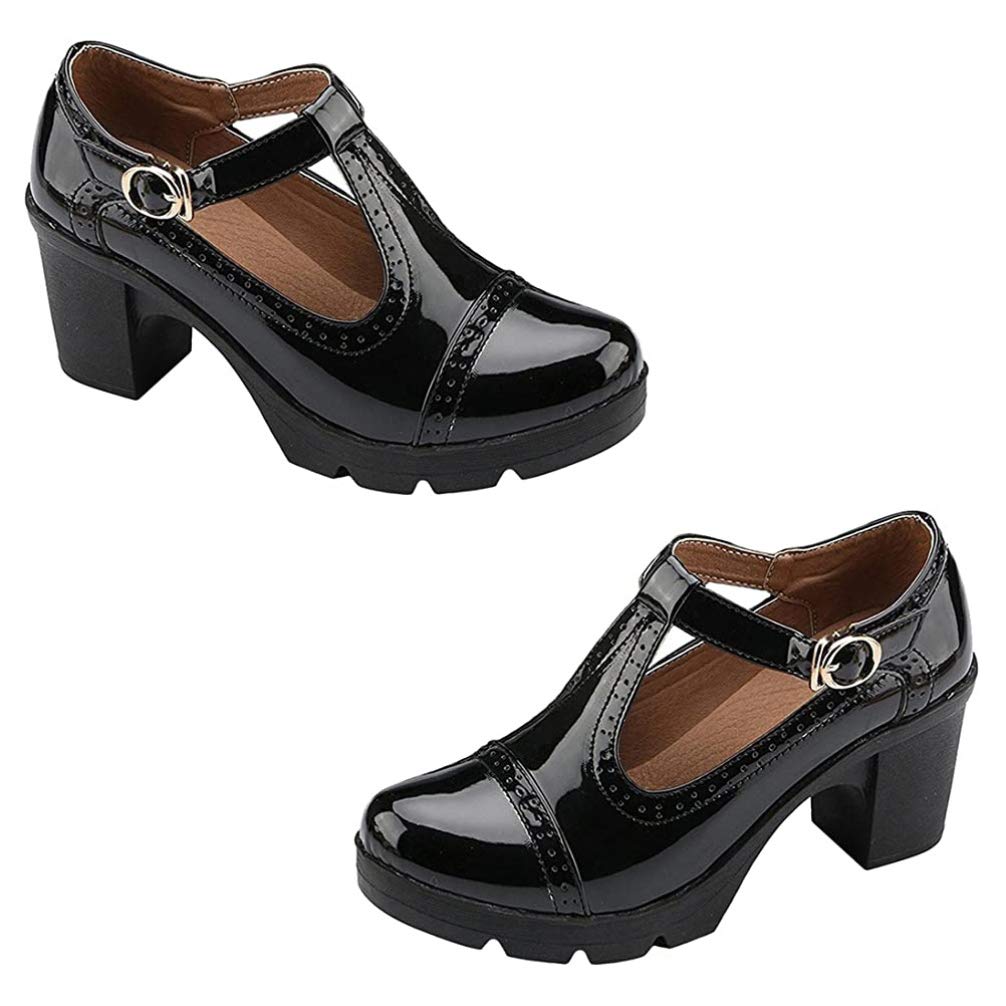 Women's Classic Mary Jane Shoes - Platform Mid-Heel Oxfords with Buckle Closure | Round Toe Dress Shoes for Work, Party & Vintage Style Outfits