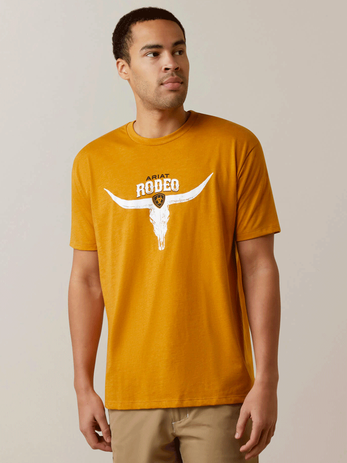 Ariat Men's Rodeo Skull T-Shirt - Buckhorn Heather Cotton Tee for Western Riders & Cowboy Style | Perfect for Rodeos, Concerts & Casual Wear