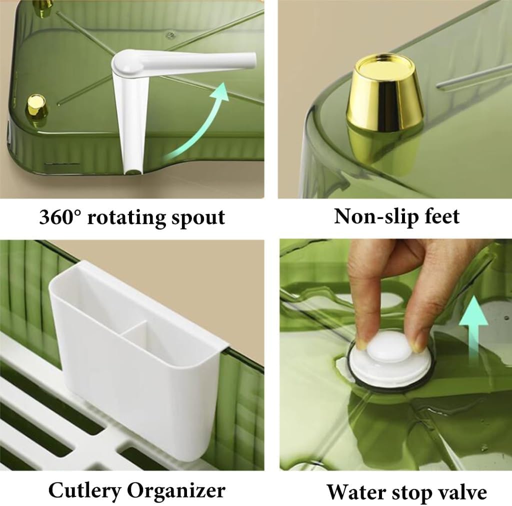 Zorzel Modern Acrylic Dish Drying Rack Over Sink - Large Kitchen Organizer with Utensil Holder & Drain Tray | Space-Saving Solution for Dishes, Cups & Cookware | Perfect for Small Kitchens & Apartments (Multicolor)