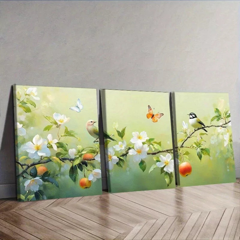 3-Piece Bird on Branch Nature Flowers Wall Art Set - Framed Canvas 40x60cm - High Quality Print - 100% Australian Made - Ready to Hang - Perfect for Living Room, Bedroom & Office Decor