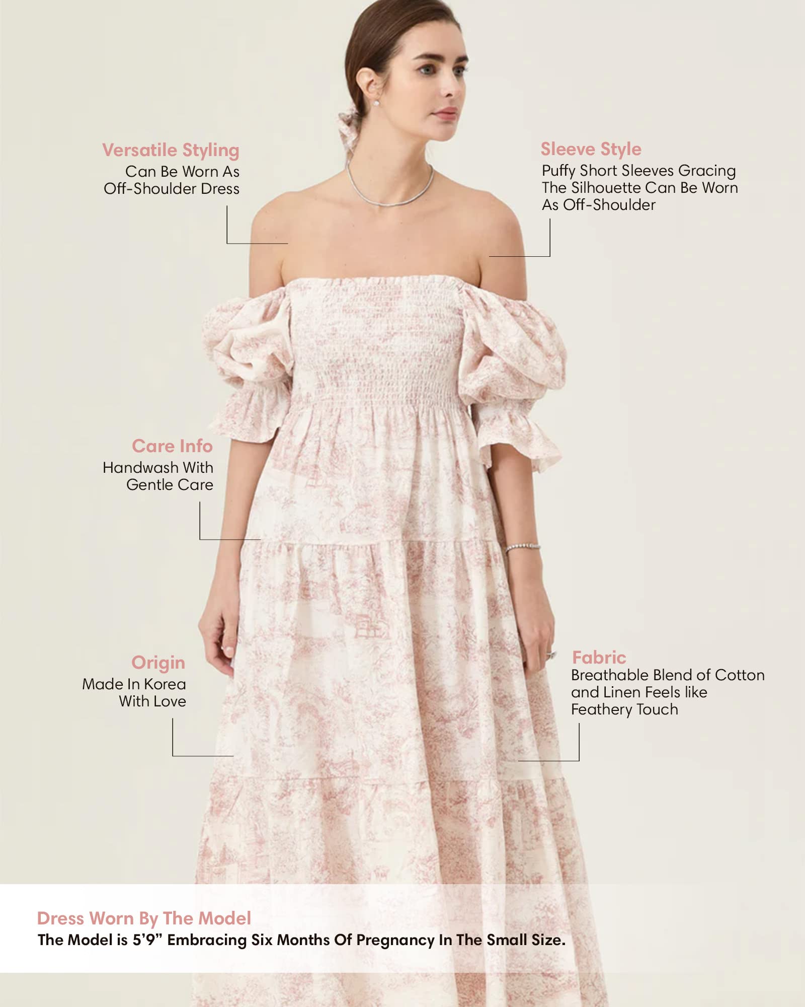 Women's Cotton Linen Maternity Dress - Floral Maxi Pregnancy Gown for Baby Shower & Casual Wear | Comfortable Nursing Dress for Expecting Mothers