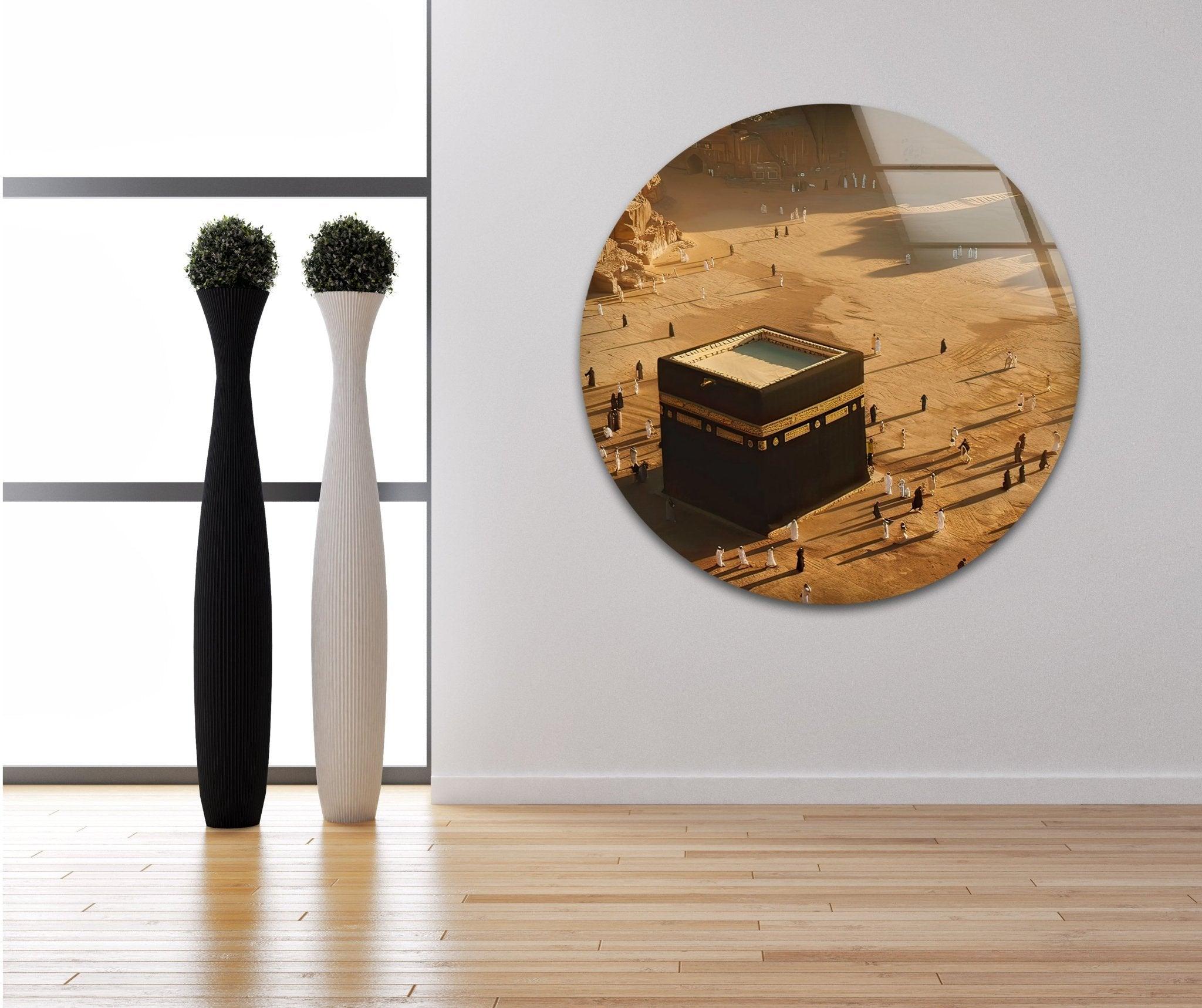 Stunning Aerial View Kaaba Glass Wall Art - Islamic Home Decor for Living Room, Mosque & Office - Perfect Muslim Gift for Eid & Ramadan