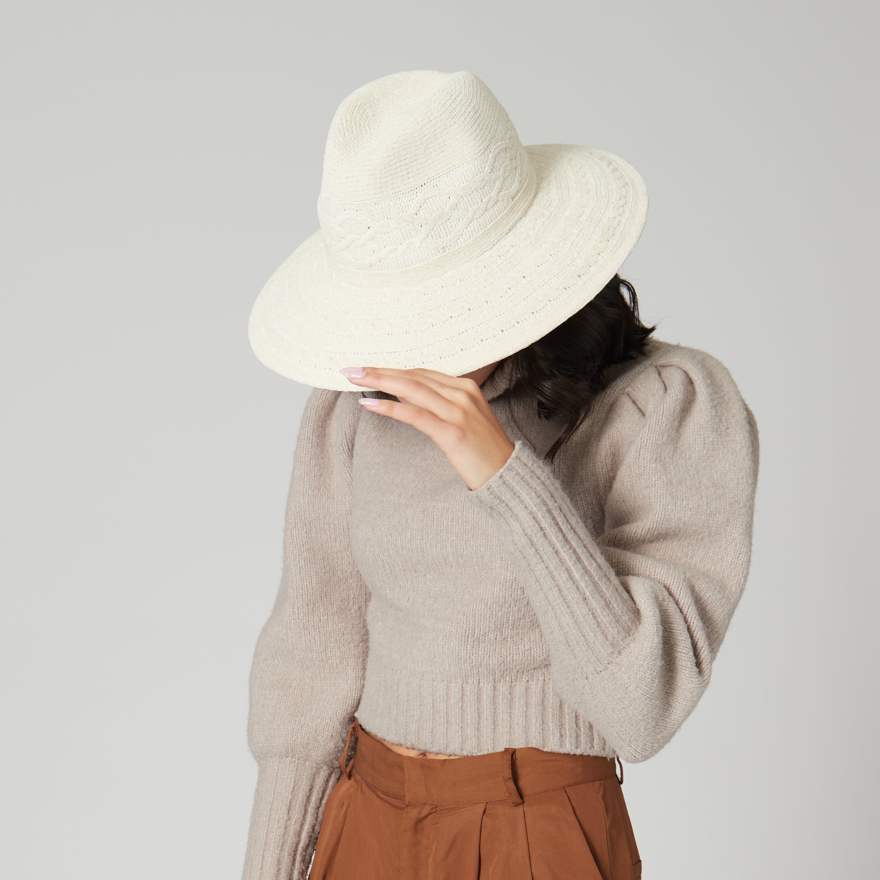 Nellie Machine Knit Fedora Hat with Cable Knit Pattern - Stylish Winter Beanie for Women, Perfect for Outdoor Activities & Fashion Accessories (KNH1509)