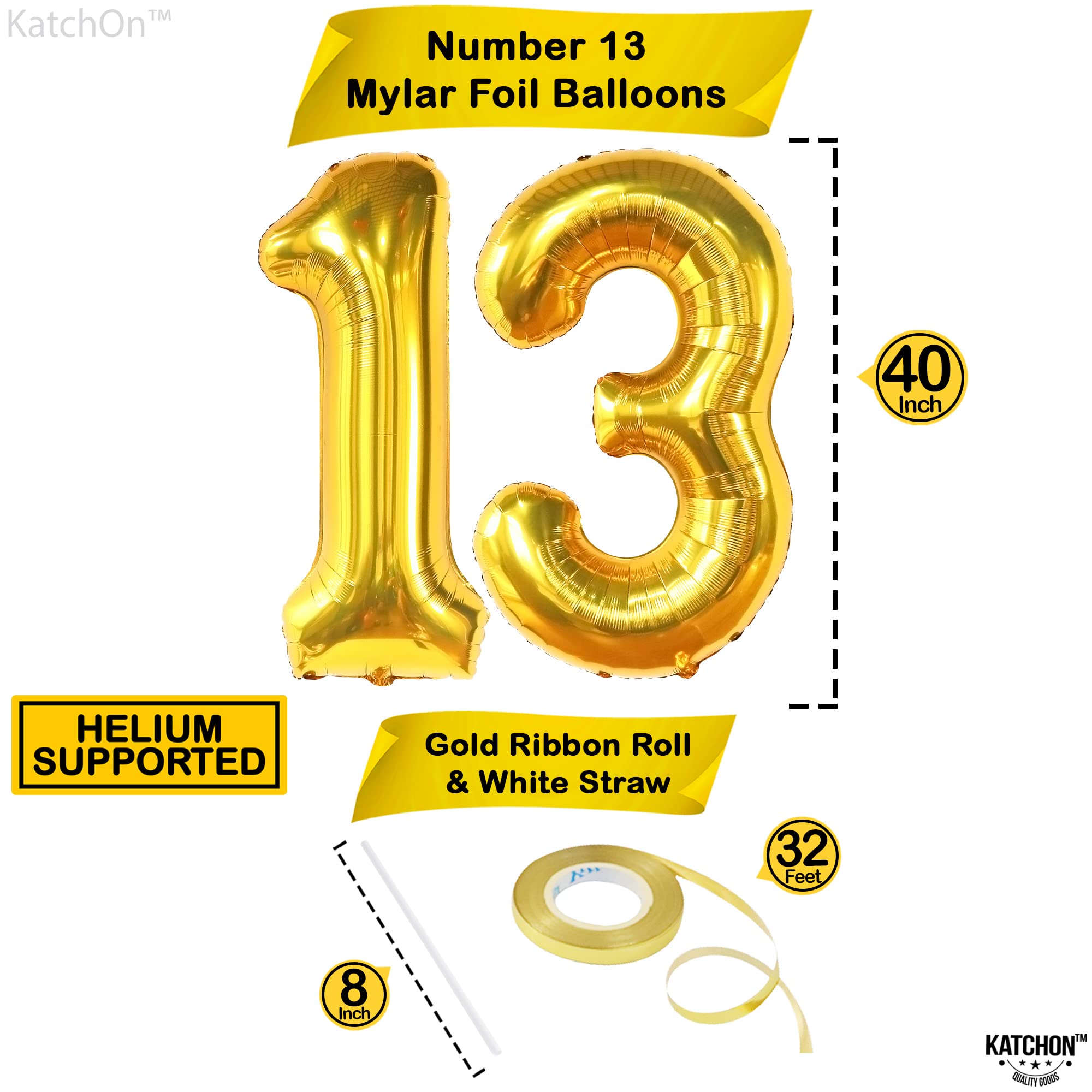 KatchOn 40 Inch Giant Gold 13 Balloon Numbers - Large 13th Birthday Decorations for Boys & Girls, Anniversary Party Supplies | Perfect for Birthday Parties, Anniversaries, and Special Events