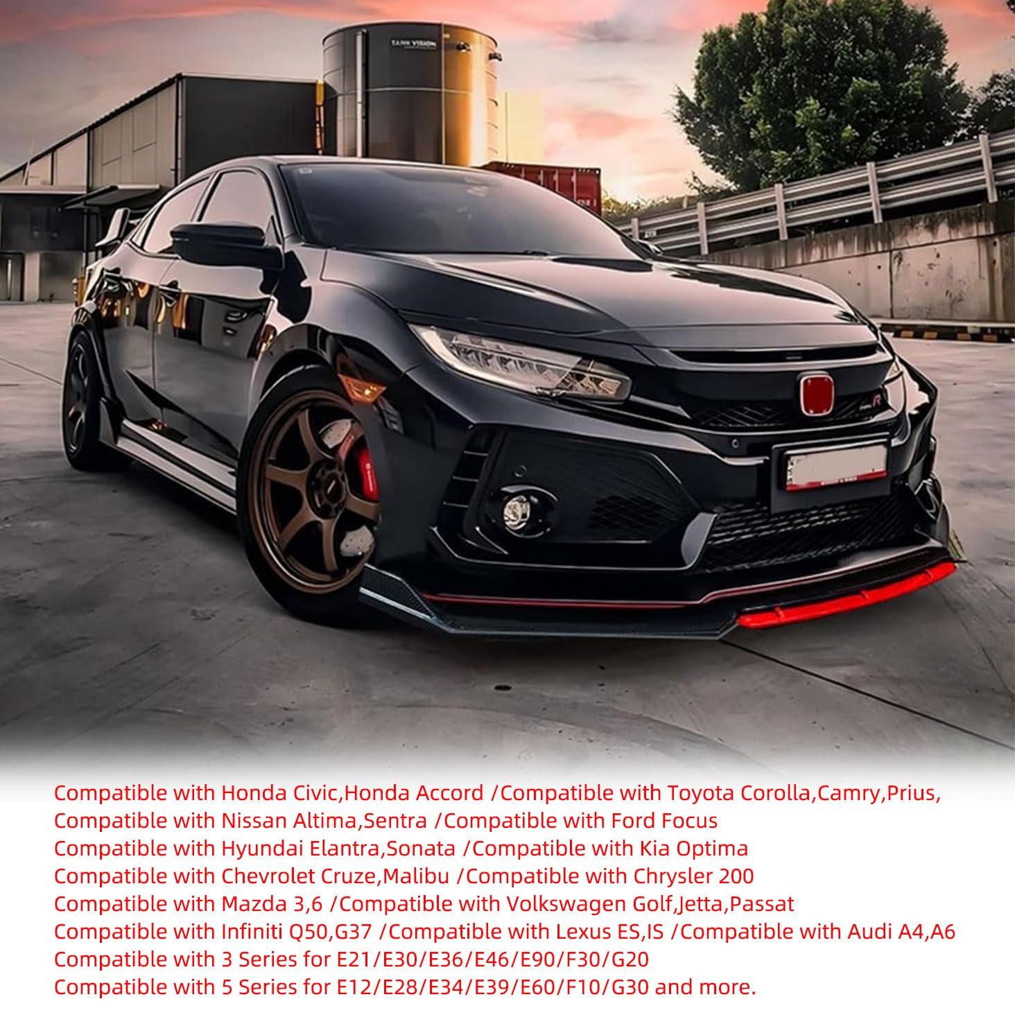 4Pcs Universal Front Bumper Lip Body Kit - ABS Glossy Black Front Lip Spoiler & Diffuser for Most Cars & Trucks - Enhance Style & Aerodynamics for Street Racing & Car Shows