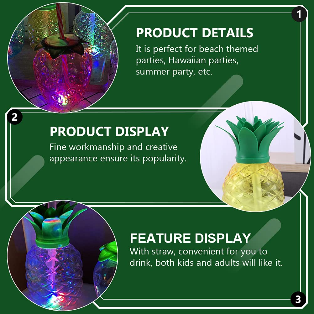 DOITOOL 3-Pack 500ml Pineapple Shaped Cups with Straws & LED Lights - Fun Tropical Drinkware for Pool Parties, Summer BBQs, and Beach Vacations