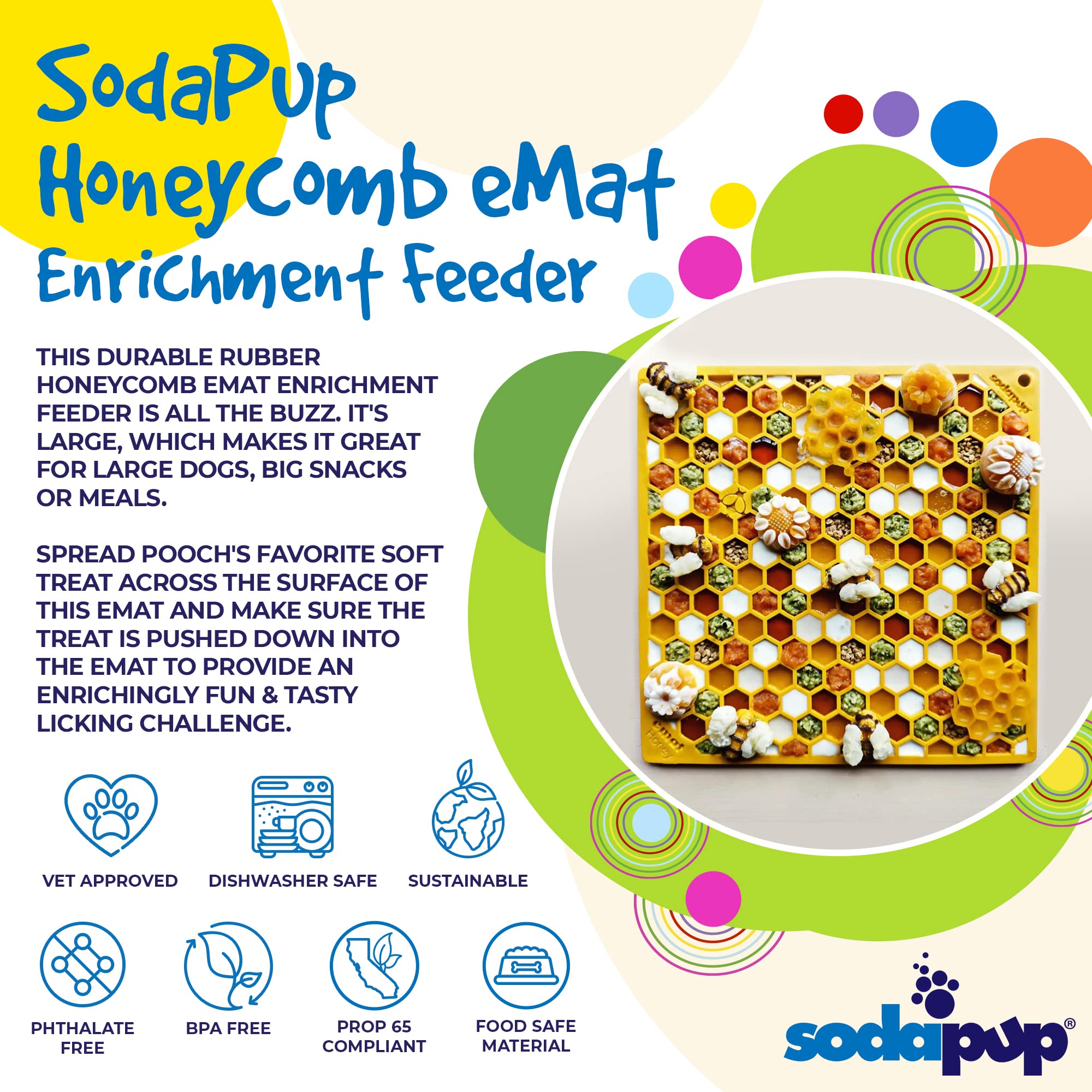 SodaPup Honeycomb Lick Mat for Dogs - Non-Toxic Pet Feeder Made in USA | Slow Feeding Mat for Mental Stimulation, Anxiety Relief & Digestive Health | Perfect for Bath Time, Grooming & Mealtime Distraction