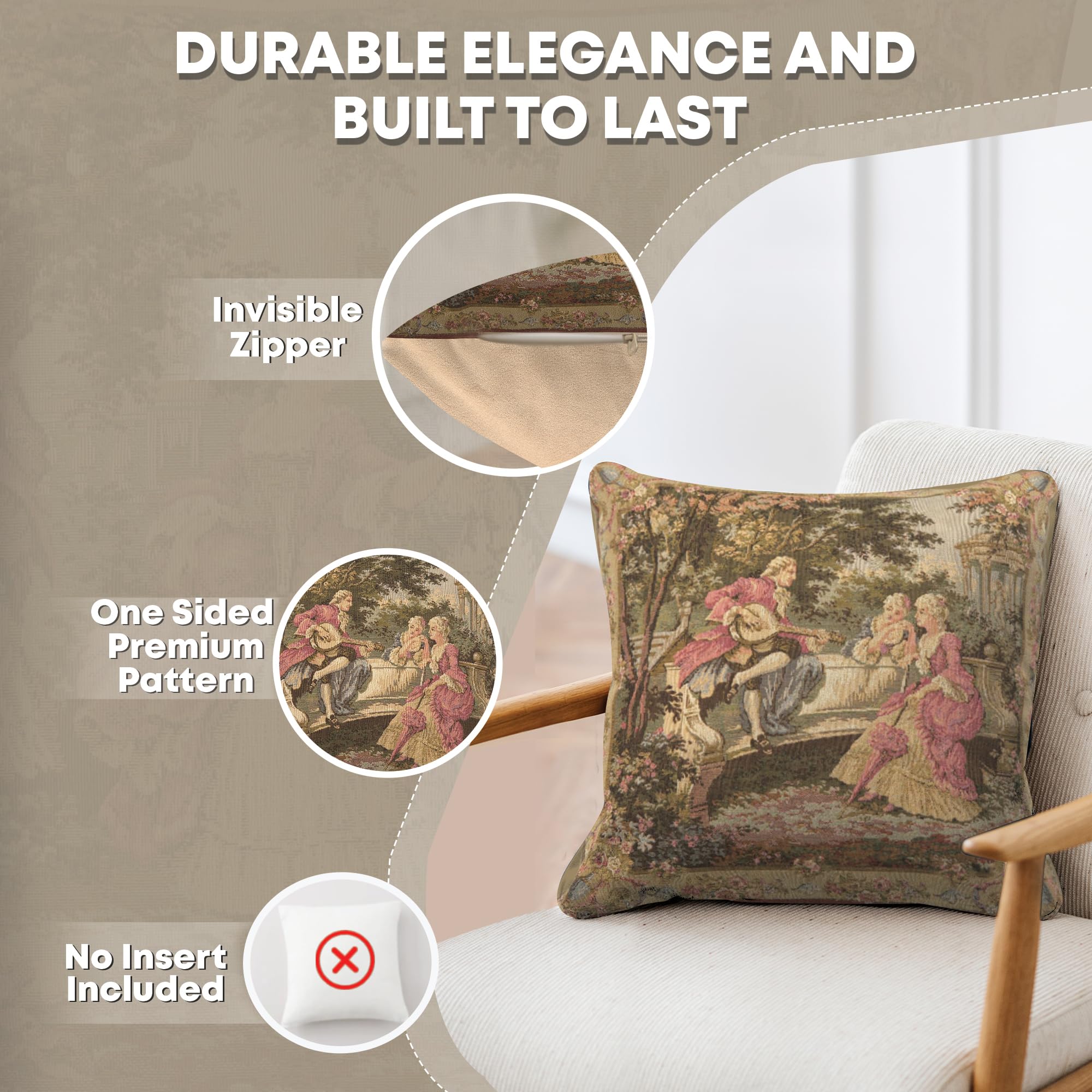 Charlotte Home Furnishings 18x18 Inch Decorative Pillow Covers - Soft Cotton Jacquard Woven Tapestry Throw Pillows for Couch, Living Room, Bedroom & Garden Decor - Perfect for Belgian Sofa, Party & Cozy Home Accents