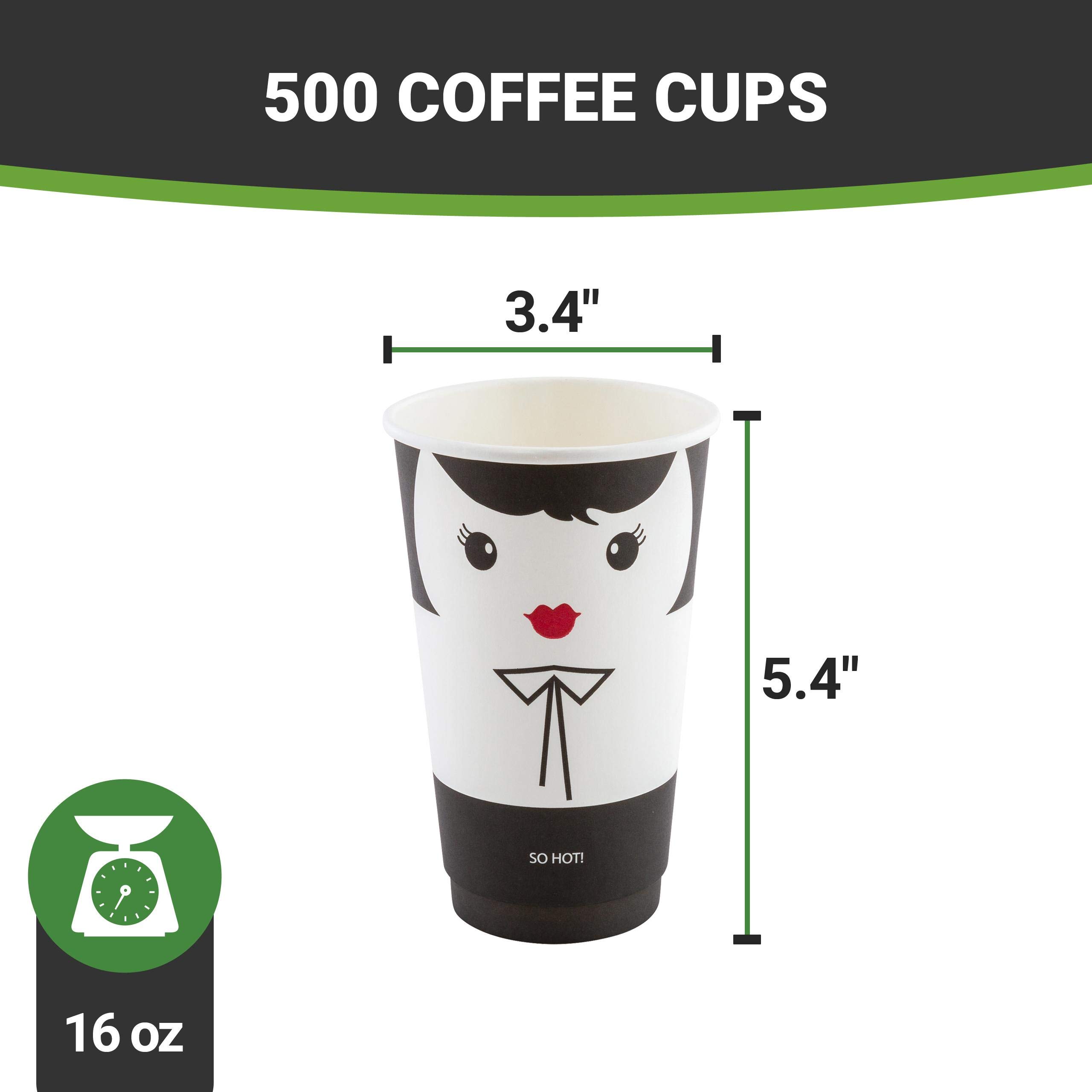 Restaurantware 16oz Disposable Coffee Cups - 500 Pack Double Wall Insulated Hot Cups for Coffee, Tea & Beverages (Black & Black Paper, Lids Sold Separately) - Perfect for Cafes, Offices & Catering Events