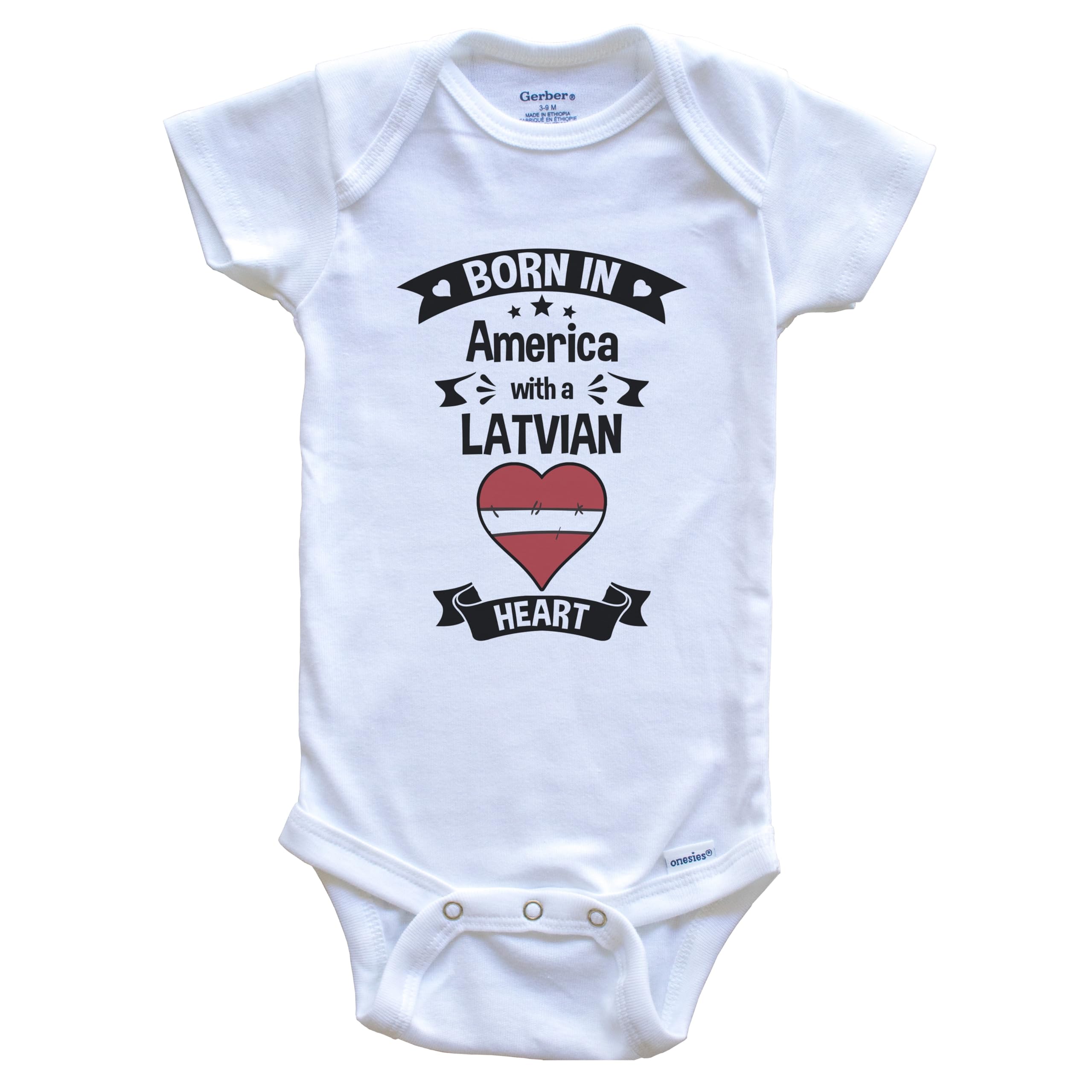 Born in America with A Latvian Heart One Piece Baby Bodysuit - Soft Cotton Infant Romper for Newborns & Toddlers | Perfect for Family Photos, Holidays & Everyday Wear