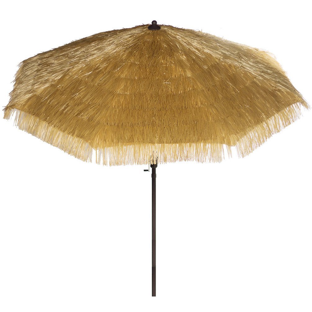 9FT Aluminum Outdoor Patio Umbrella with Auto Tilt & Crank - Heavy Duty Market Umbrella for Deck, Poolside, Garden - Tiki Thatched Design for Tropical Backyard Decor