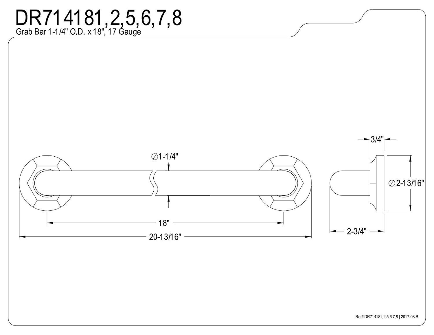 Kingston Brass DR714185 18-Inch Grab Bar - Oil Rubbed Bronze Finish, 1.25-Inch Outer Diameter - ADA Compliant Bathroom Safety Handle for Shower, Bathtub & Toilet Accessibility (Metropolitan Decor Collection)