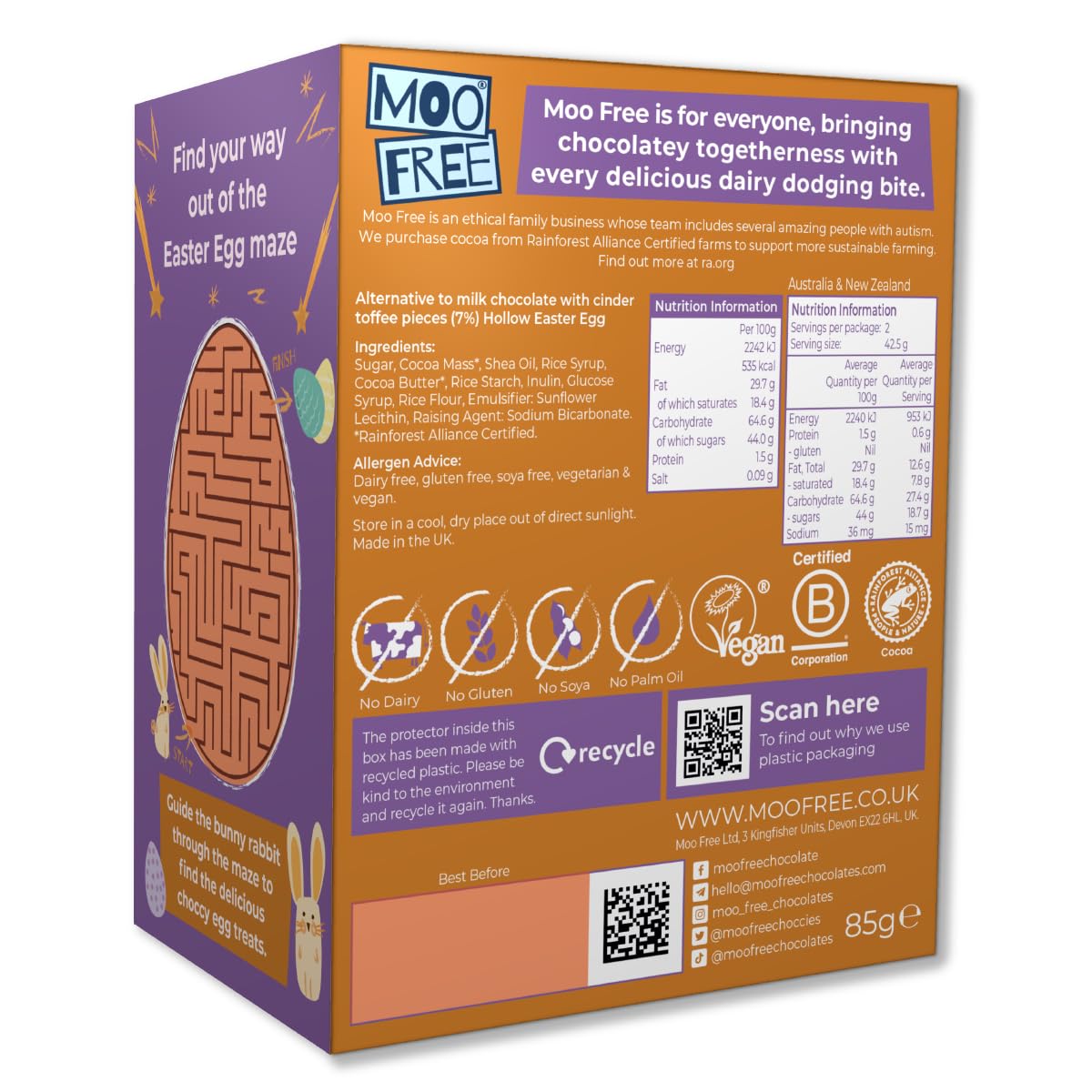 MOO FREE Bunnycomb Easter Egg Dairy Free Chocolate - 100g | Vegan, Gluten-Free Easter Treats for Kids & Adults | Perfect for Easter Baskets, Gifts & Holiday Celebrations