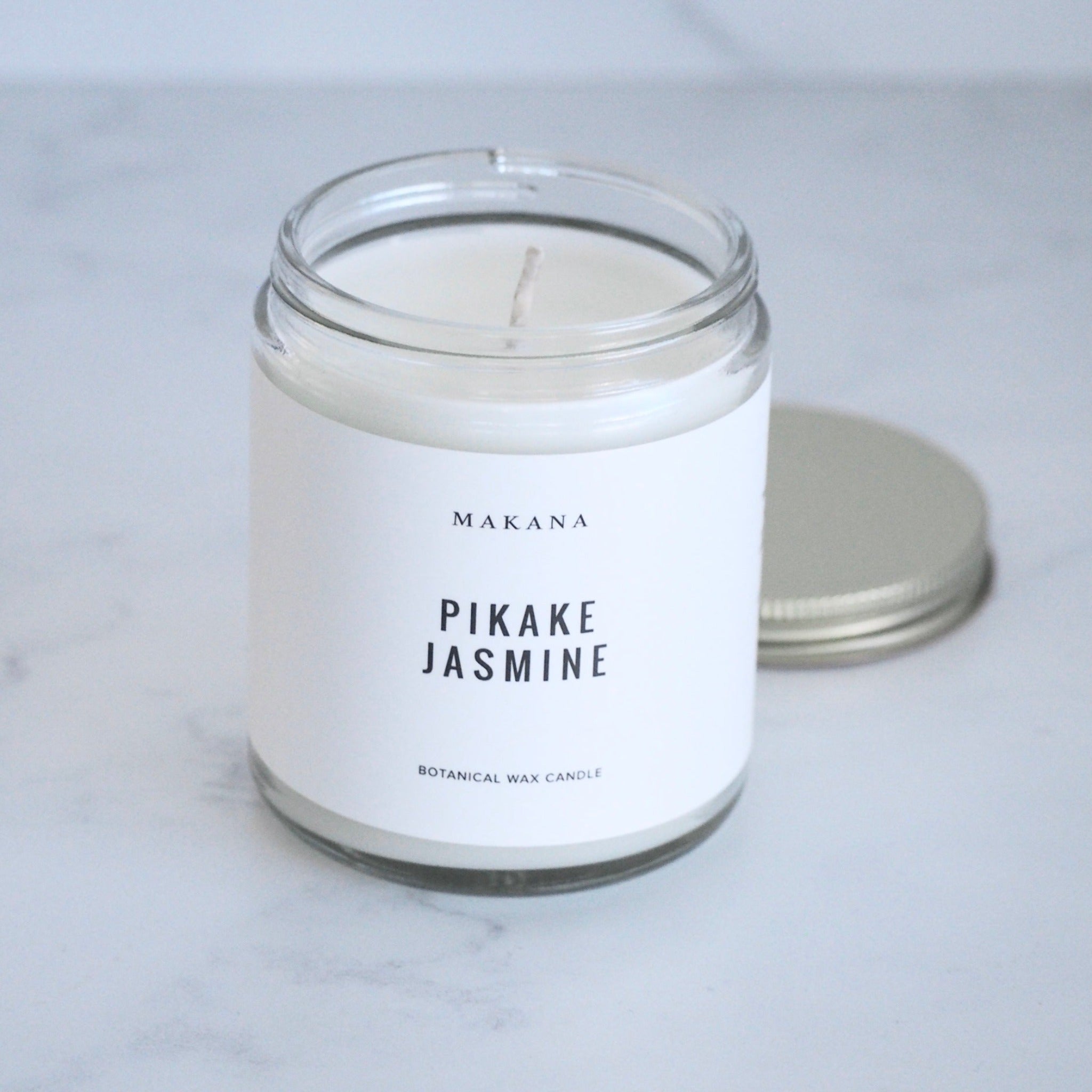 Pikake Jasmine Scented Soy Wax Candle in Modern Apothecary Jar - Aromatherapy Home Decor for Relaxation & Stress Relief