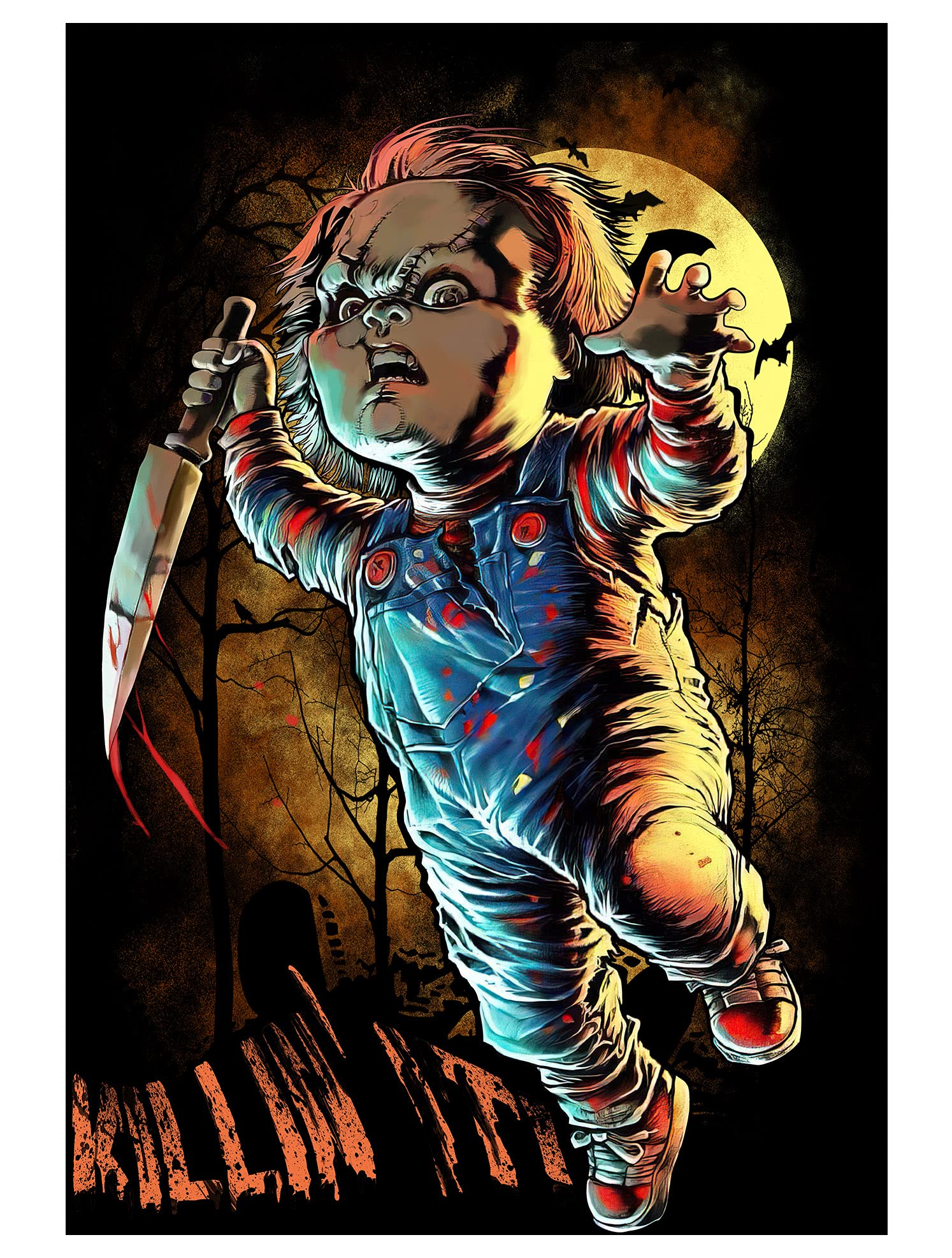 Chucky Horror Movie Wall Art Poster - 24x36 Inches Halloween Decor for Living Room, Bedroom, Home Theater - Scary Clapboard Child's Play Inspired Horror Decor