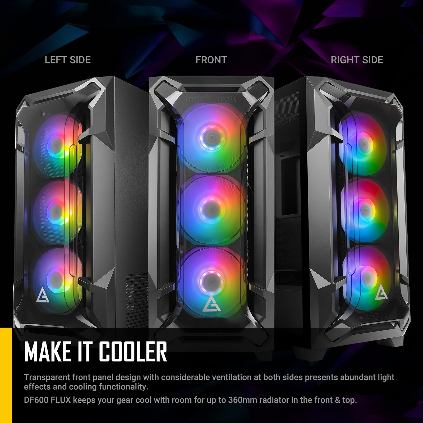 Antec Dark League DF600 Flux Mid-Tower ATX Gaming PC Case - 5 x 120mm ARGB Fans, PWM Controller, Tempered Glass Side Panel, USB 3.0 Ports - High Airflow Design for Gaming Rigs & Workstations - Perfect for Esports, Streaming & Content Creation