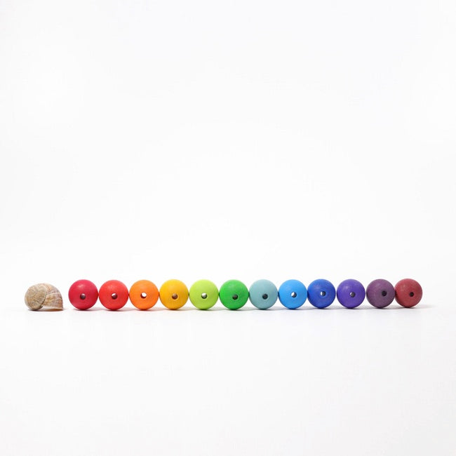 Grimm's 30mm Wooden Beads - 36-Piece Multicolor Educational Toy for Kids | Montessori Learning, Sensory Play & Fine Motor Skills Development