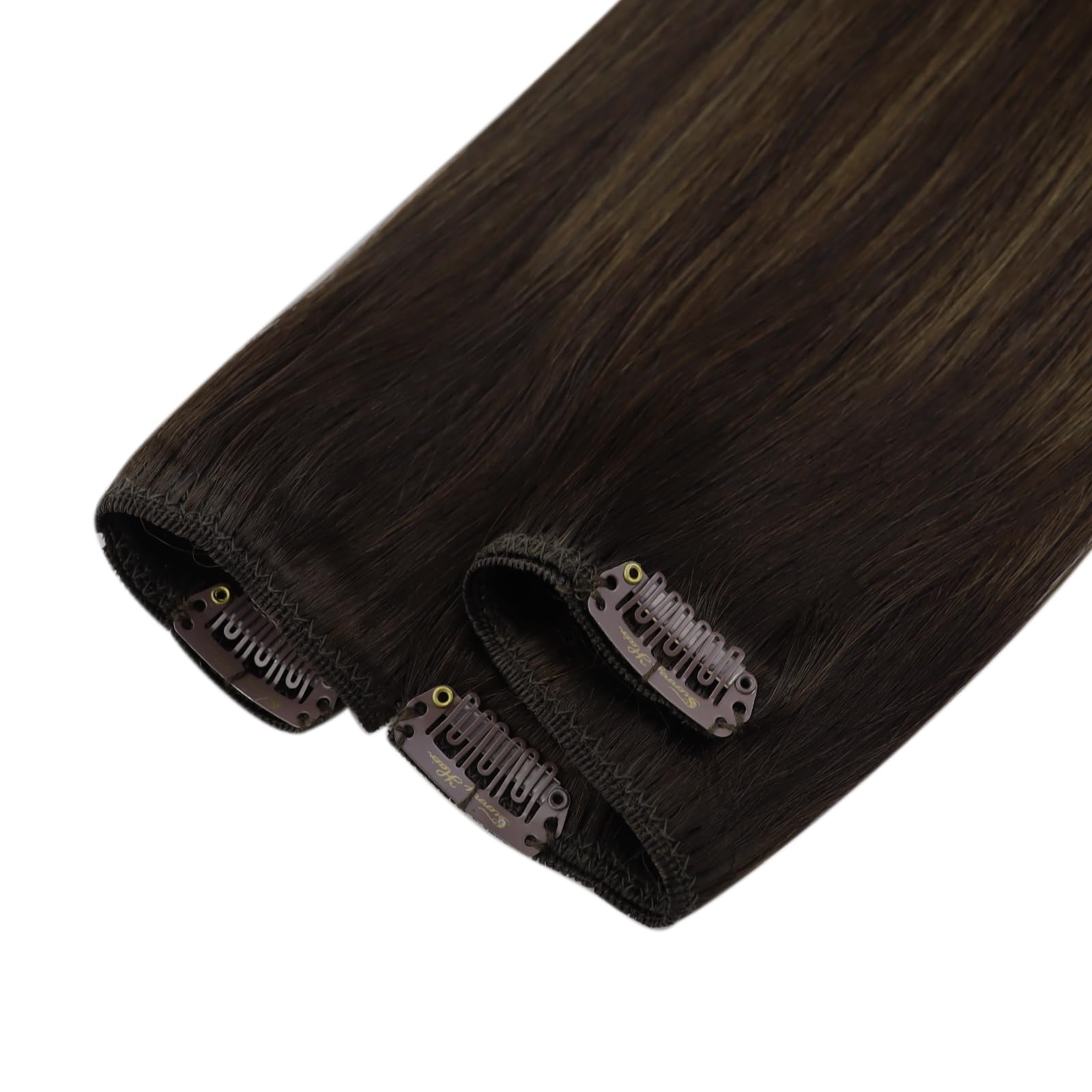 Ve Sunny 22 Inch Clip-in Human Hair Extensions - Balayage Brown Remy Hair Weft (120g, 7Pcs) for Volume & Length | Perfect for Daily Styling, Parties & Special Occasions