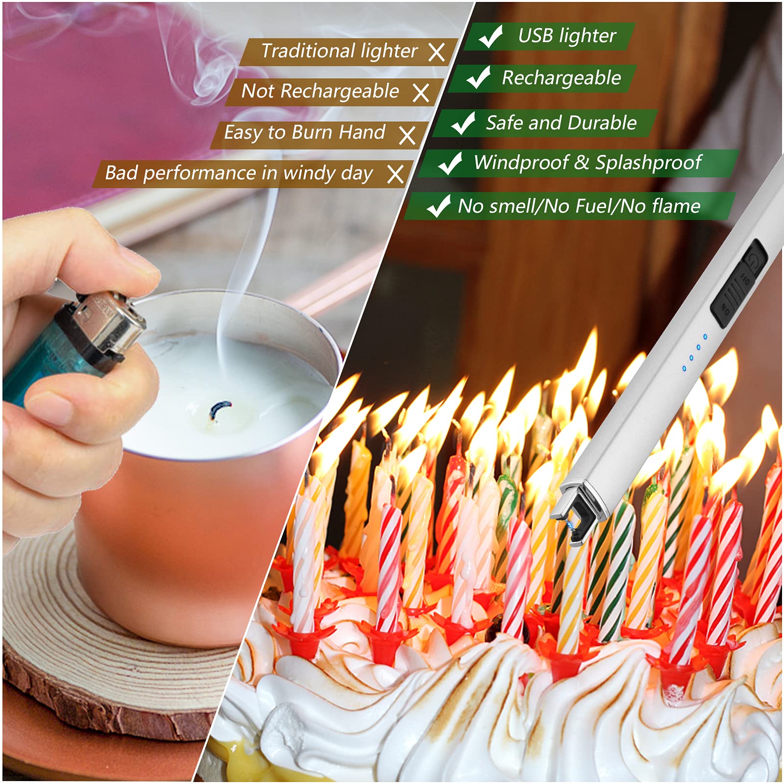 Rechargeable USB Electric Arc Lighter - Windproof Flameless Lighter for Candles, Camping, BBQ & Gifts (Silver) | Perfect for Birthday, Mother's Day, Women's Day - Great Gift for Women, Mom, Wife & Men