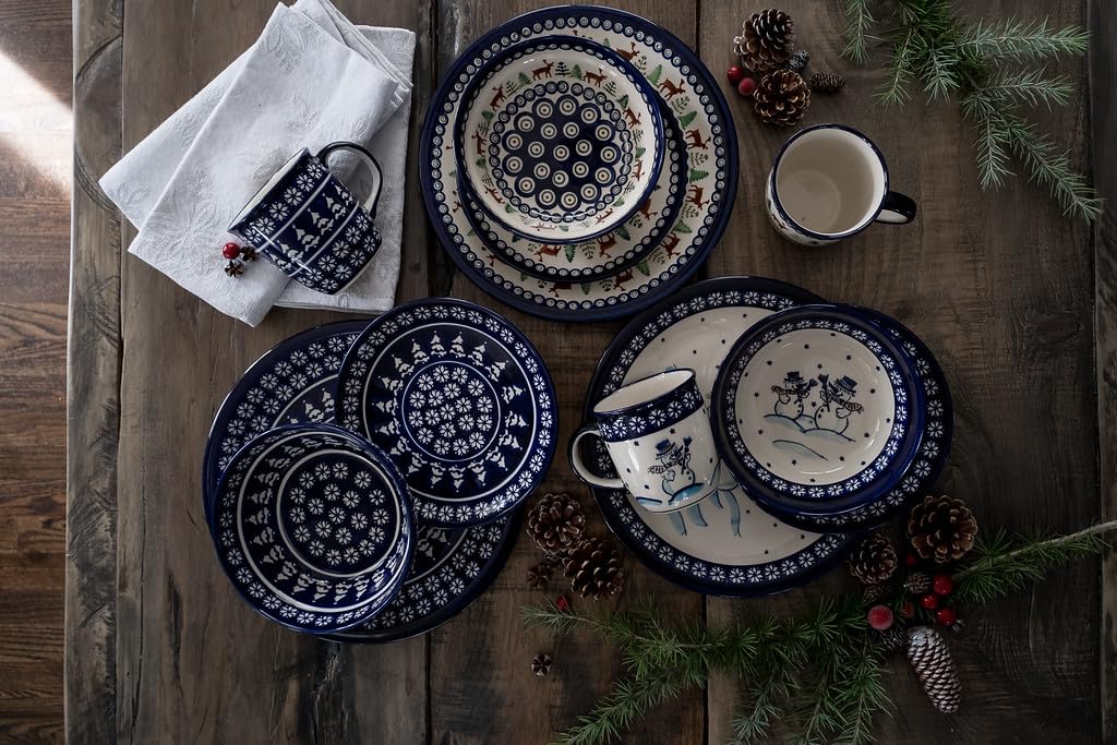 Blue Rose Polish Pottery Winter Nights Ceramic Bowl - Handmade Soup & Cereal Bowl for Cozy Winter Mornings & Holiday Dining - Perfect for Breakfast, Soup, Oatmeal & Home Decor
