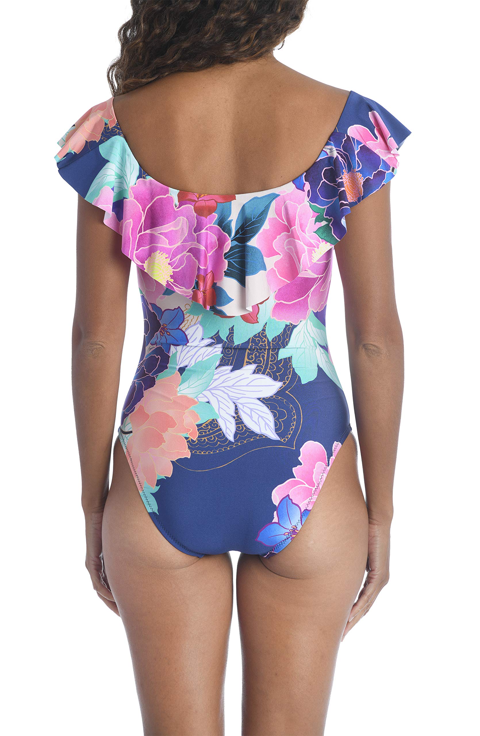 Trina Turk Women's Off-Shoulder Ruffle Bandeau One-Piece Swimsuit | Stylish Swimwear for Beach, Pool & Vacation | Flattering Summer Bathing Suit