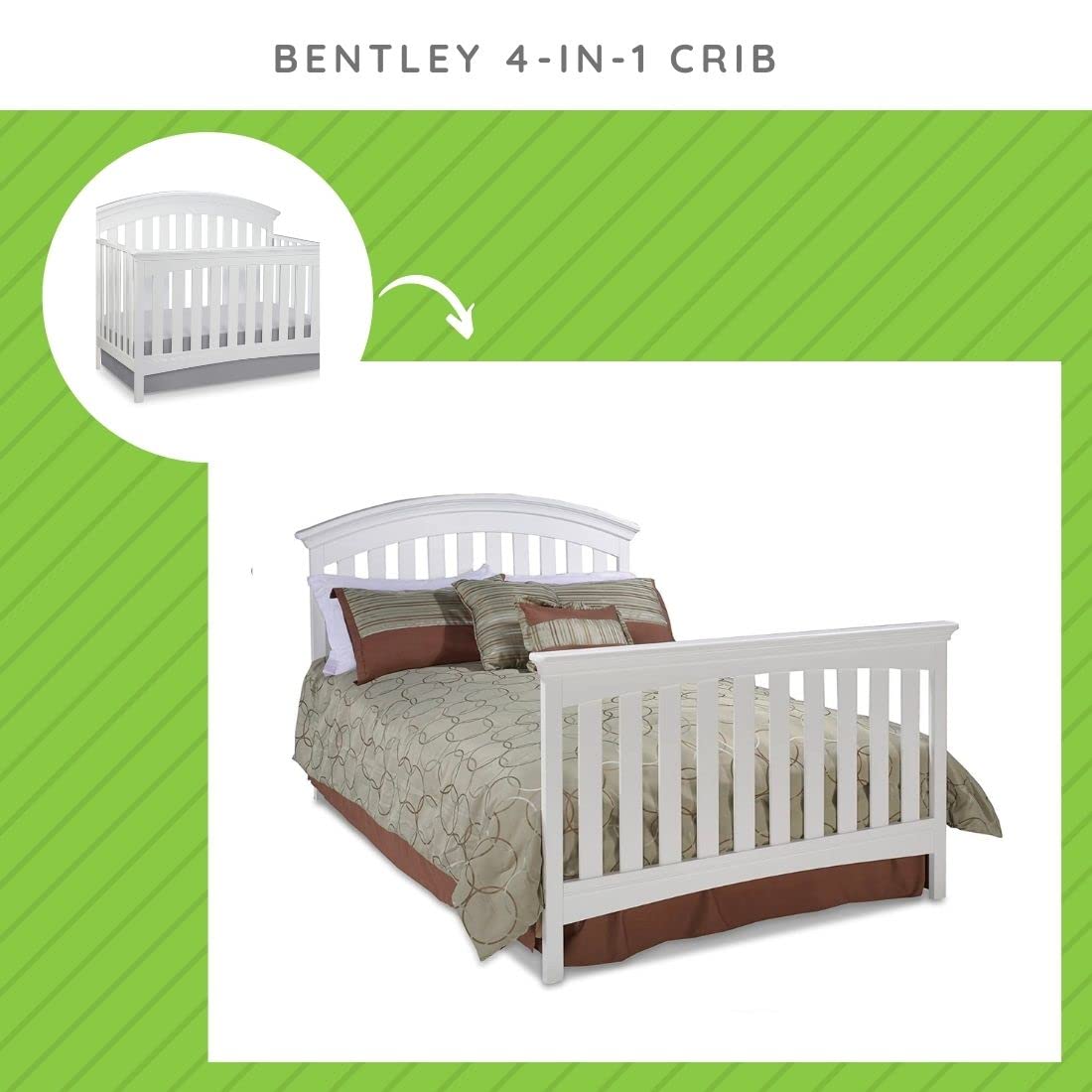 Delta Children Full Size Conversion Kit Bed Rails for Bentley Crib - White (Model #0050) | Converts Crib to Toddler Bed | Safe & Durable Nursery Furniture for Baby's Room