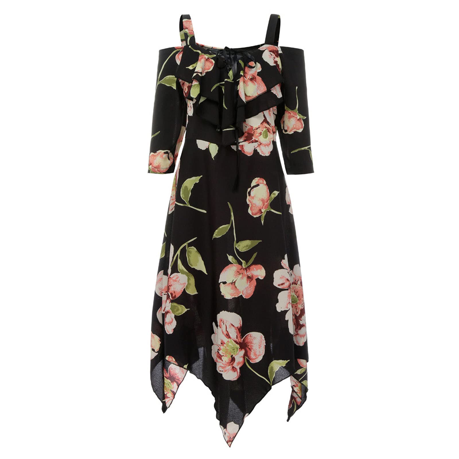 Plus Size Floral Print Boho Dress for Women - Elegant Strap Sleeveless Off Shoulder Midi Dress with Asymmetric Hem | Perfect for Beach Vacations, Summer Parties & Boho Chic Outfits