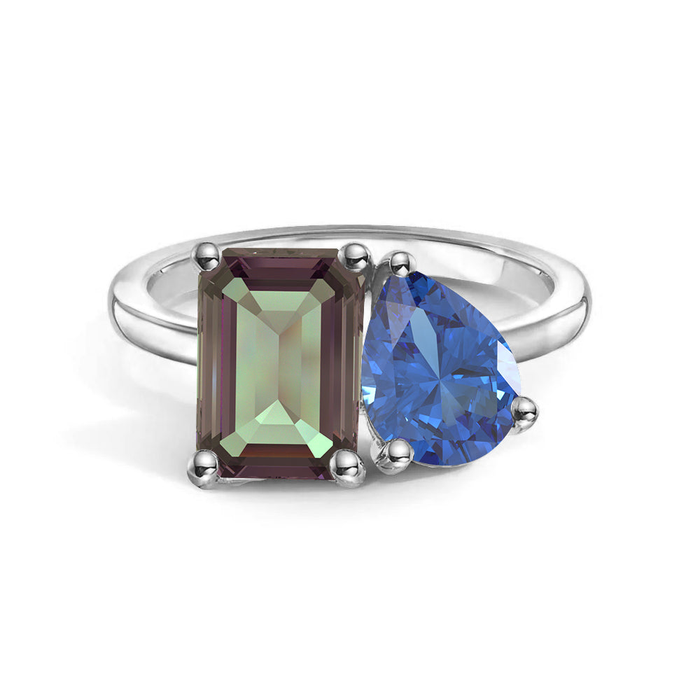 Personalized Alexandrite Toi et Moi Anniversary Ring - Custom Birthstone Jewelry for Couples, Engagements & Romantic Gifts